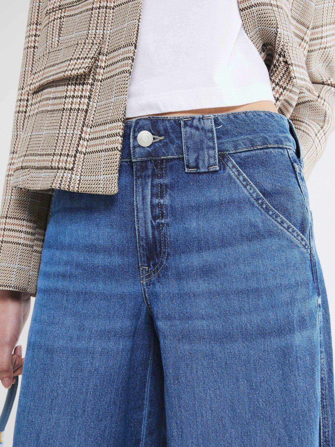 Image 4 of 6 of River Island Wide Leg Palazzo Trouser - Medium Denim