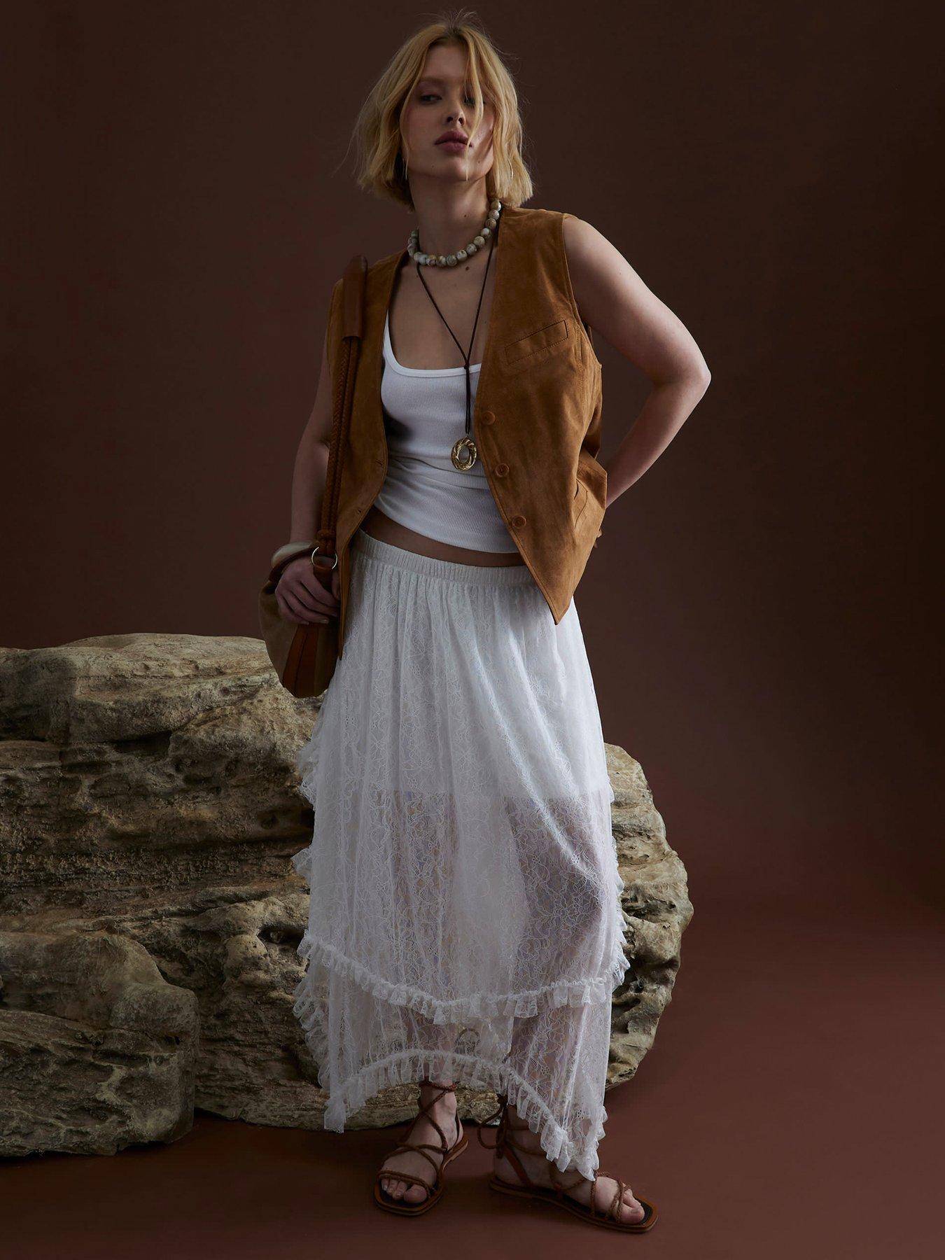 Image of River Island Lace Hem Skirt - White