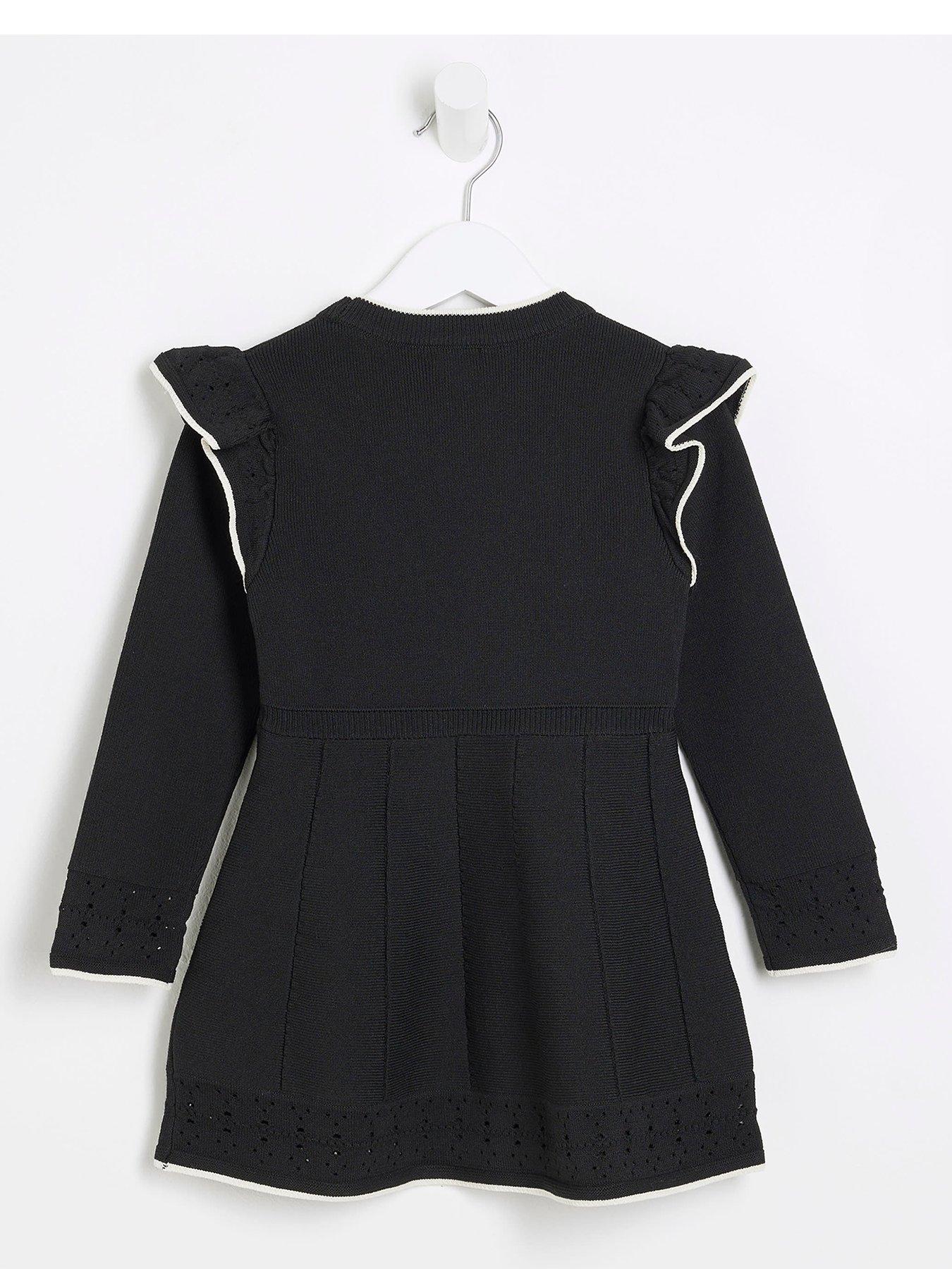 Image 2 of 4 of River Island Mini Mini Girls Rose Knit Dress - Black