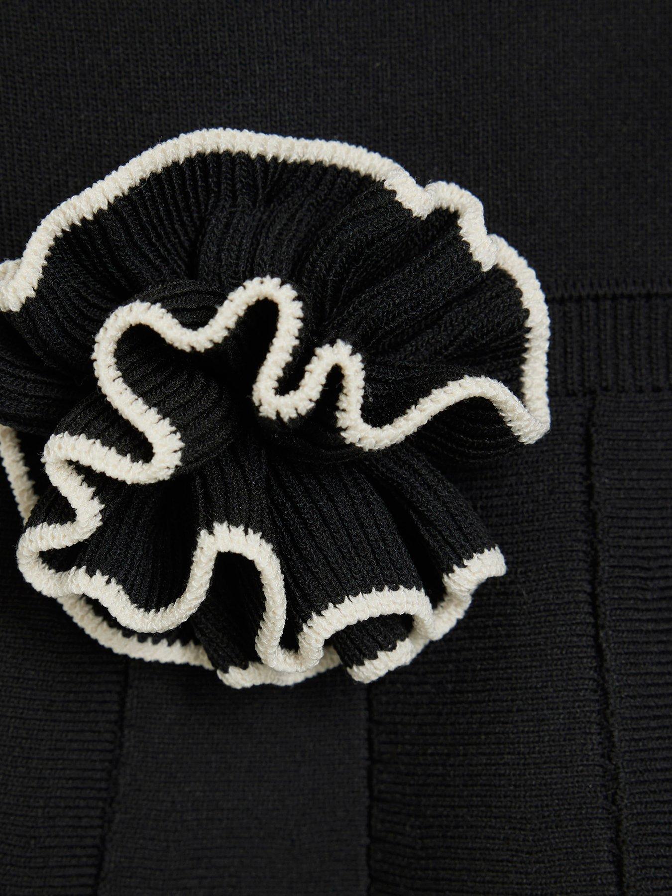 Image 4 of 4 of River Island Mini Mini Girls Rose Knit Dress - Black