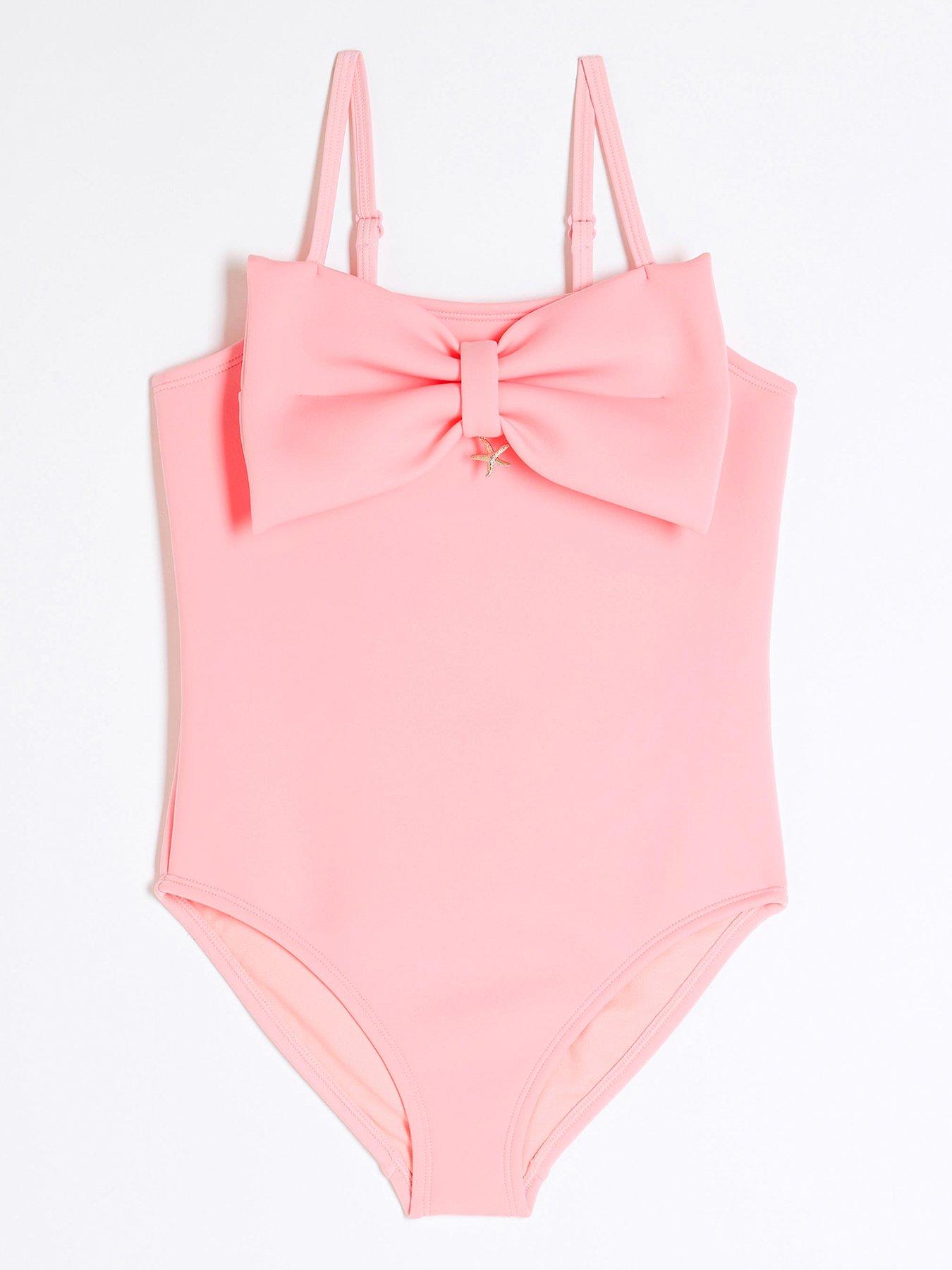 Image 1 of 4 of River Island Girls 3D Bow Swimsuit - Pink