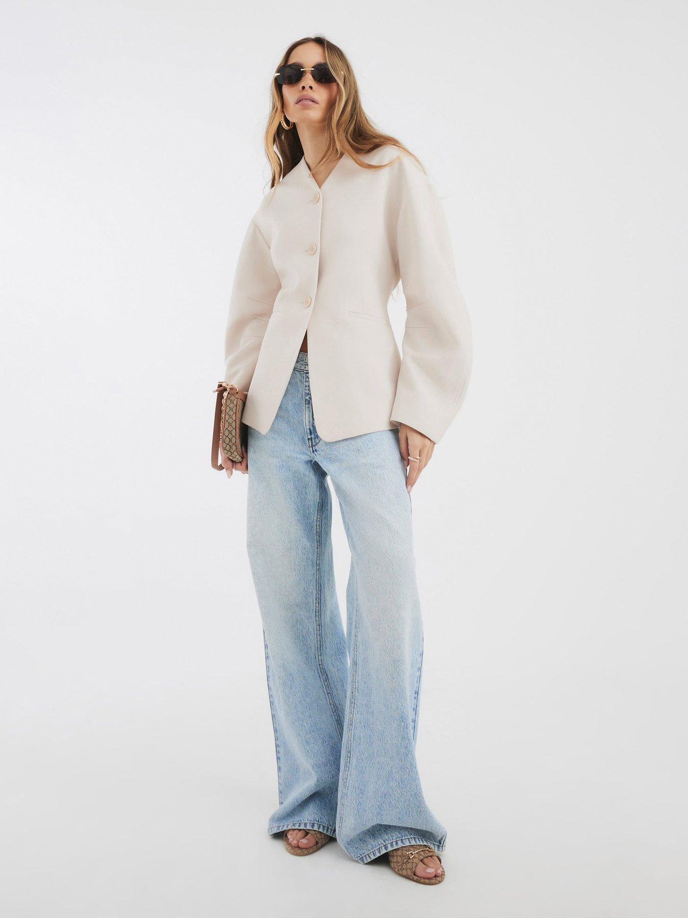 Image of River Island Puff Sleeve Tailored Blazer - Cream