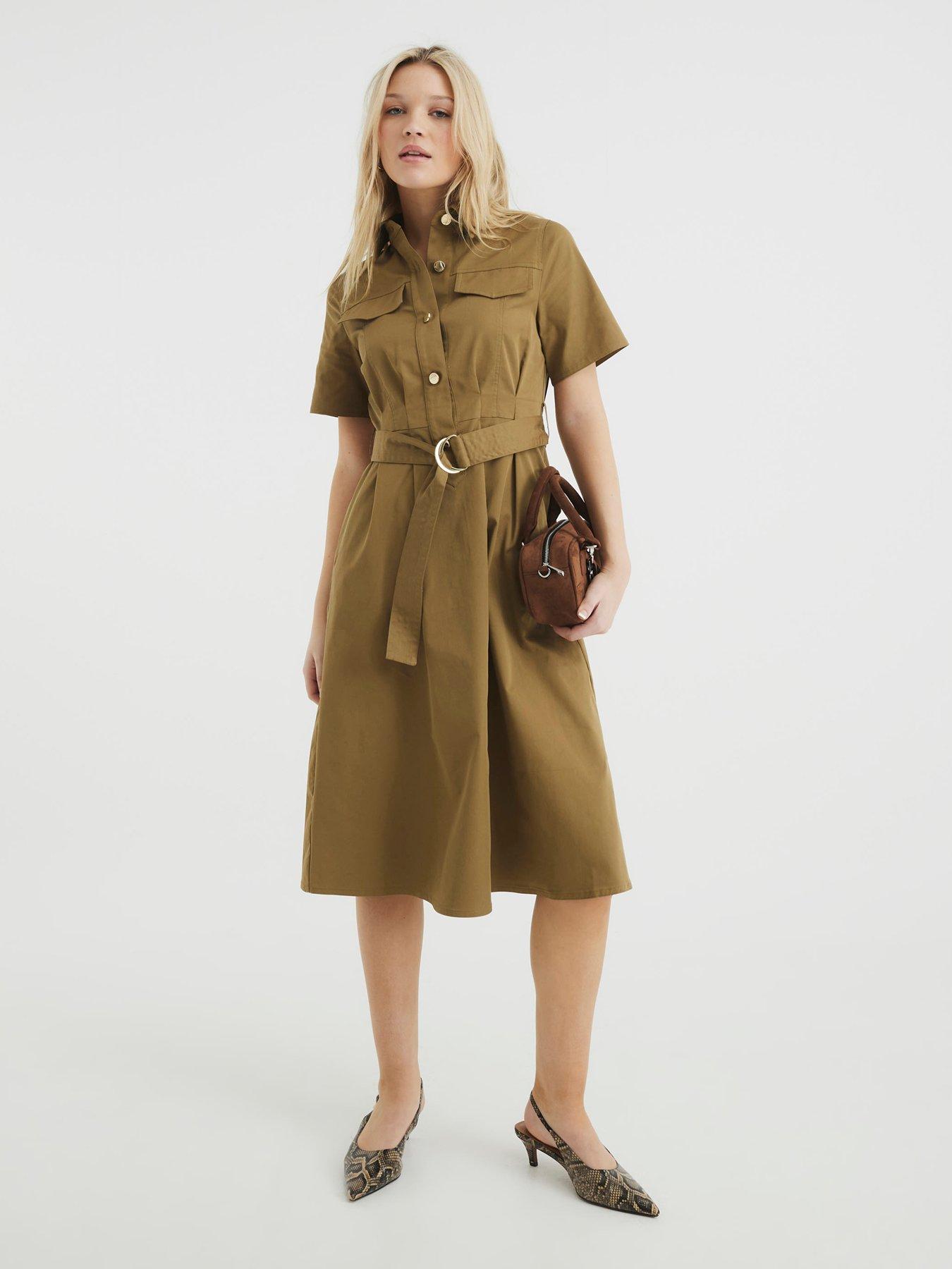 Image 2 of 4 of River Island Utility Belted Dress - Beige