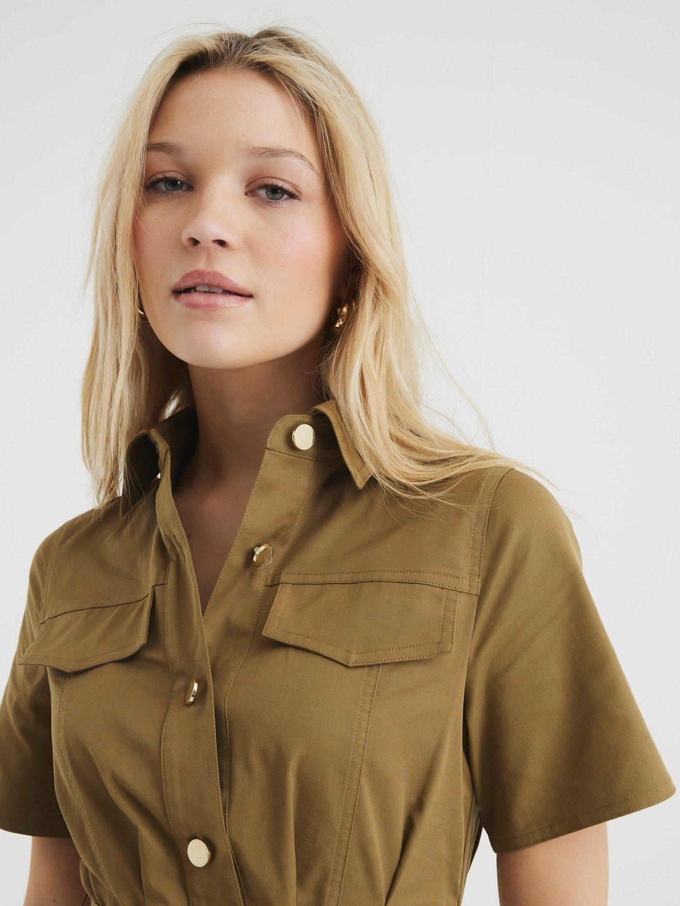 Image 4 of 4 of River Island Utility Belted Dress - Beige