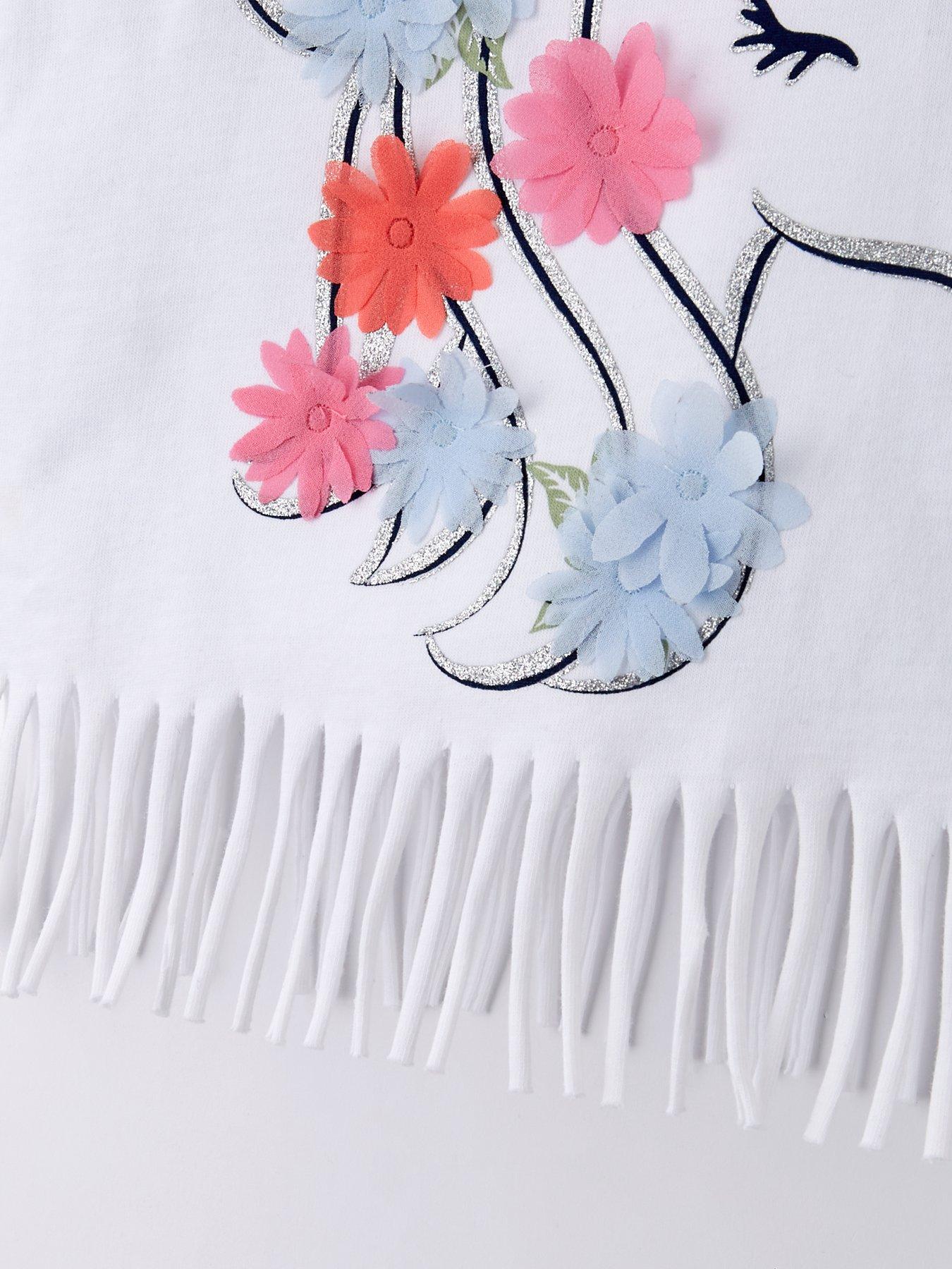 Image 3 of 4 of Mini V by Very Girls Unicorn 3D Embellished Fringed T-Shirt - Multi