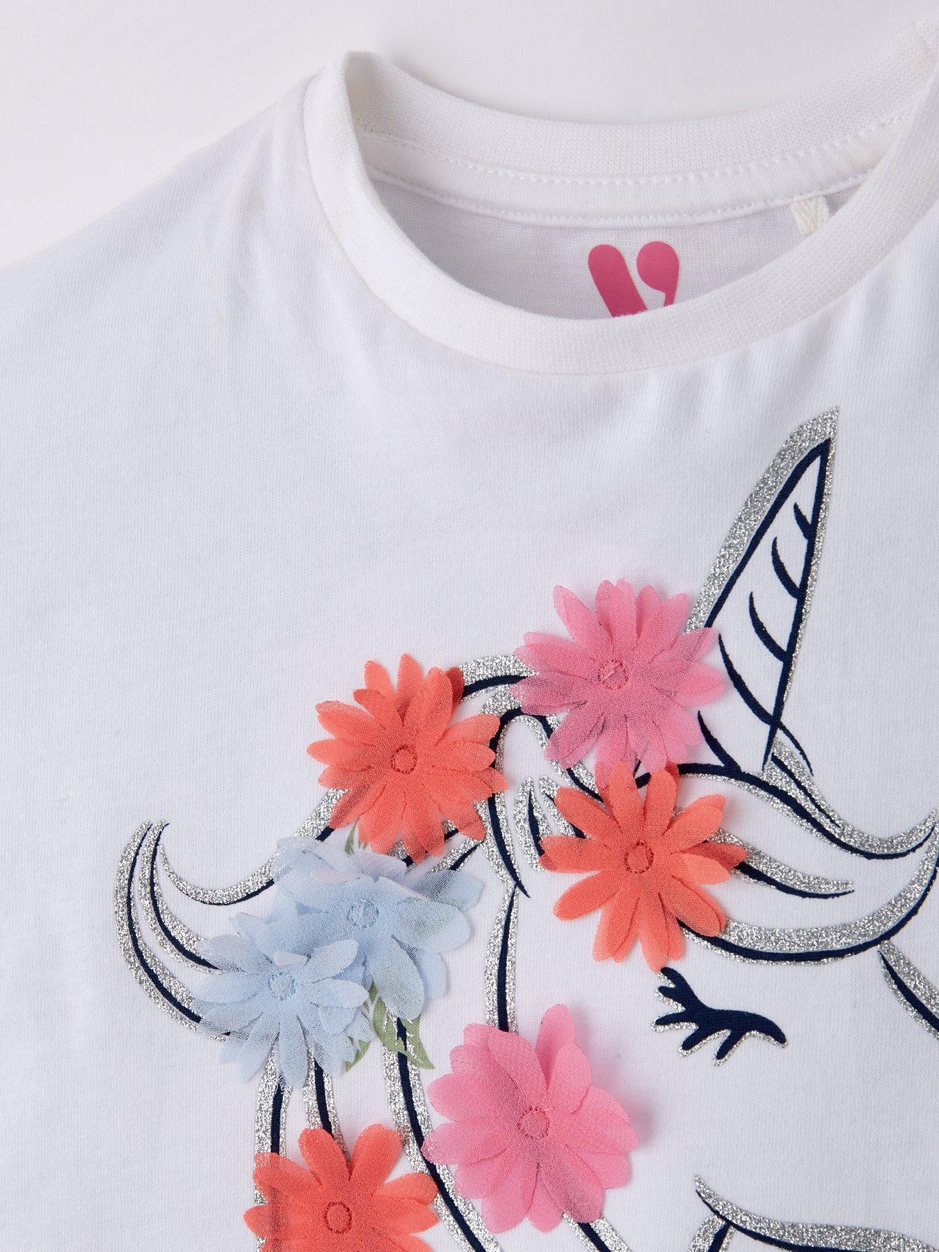 Image 4 of 4 of Mini V by Very Girls Unicorn 3D Embellished Fringed T-Shirt - Multi
