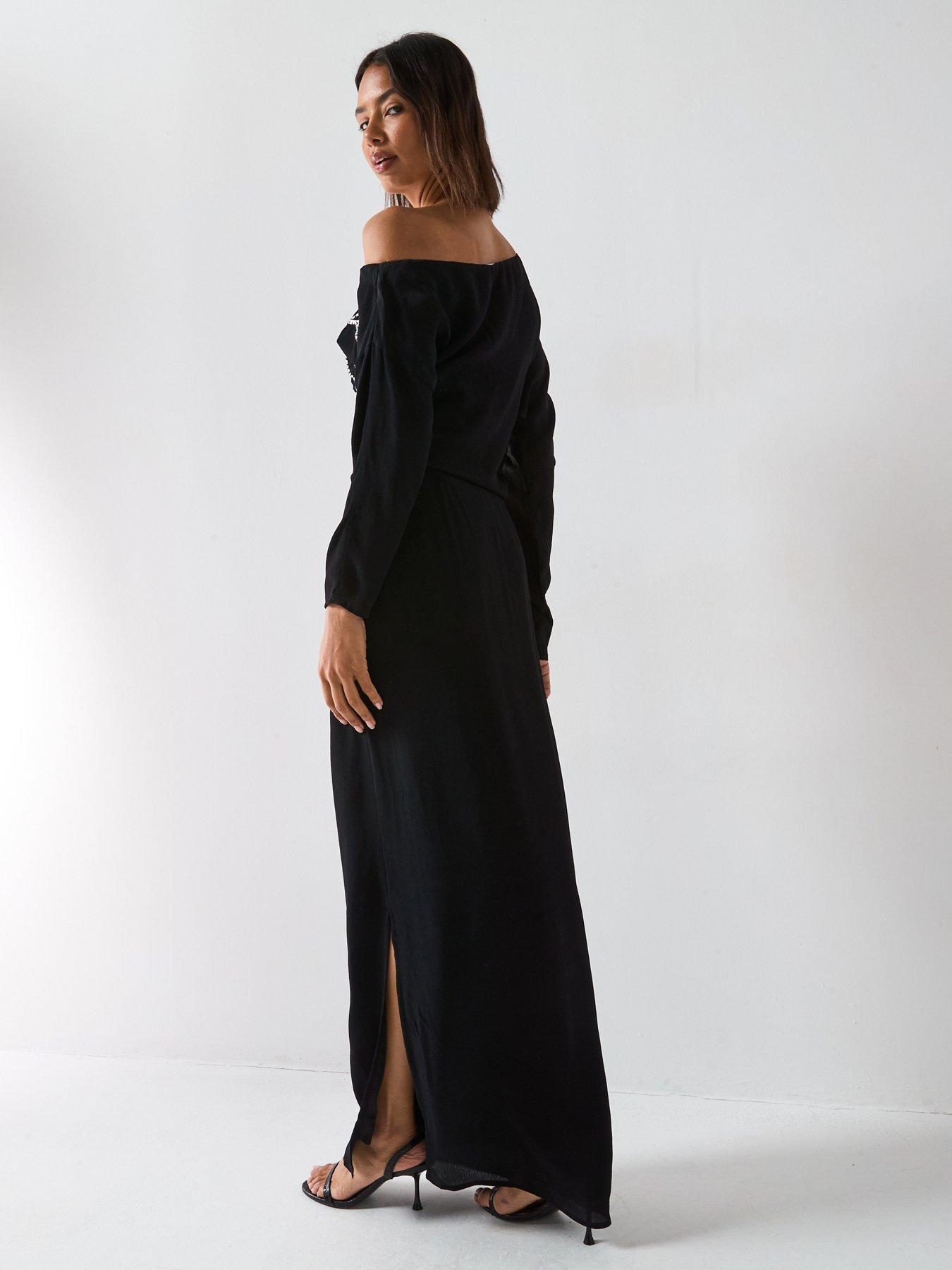 Image 2 of 6 of V by Very One Shoulder Drape Midi Dress - Black