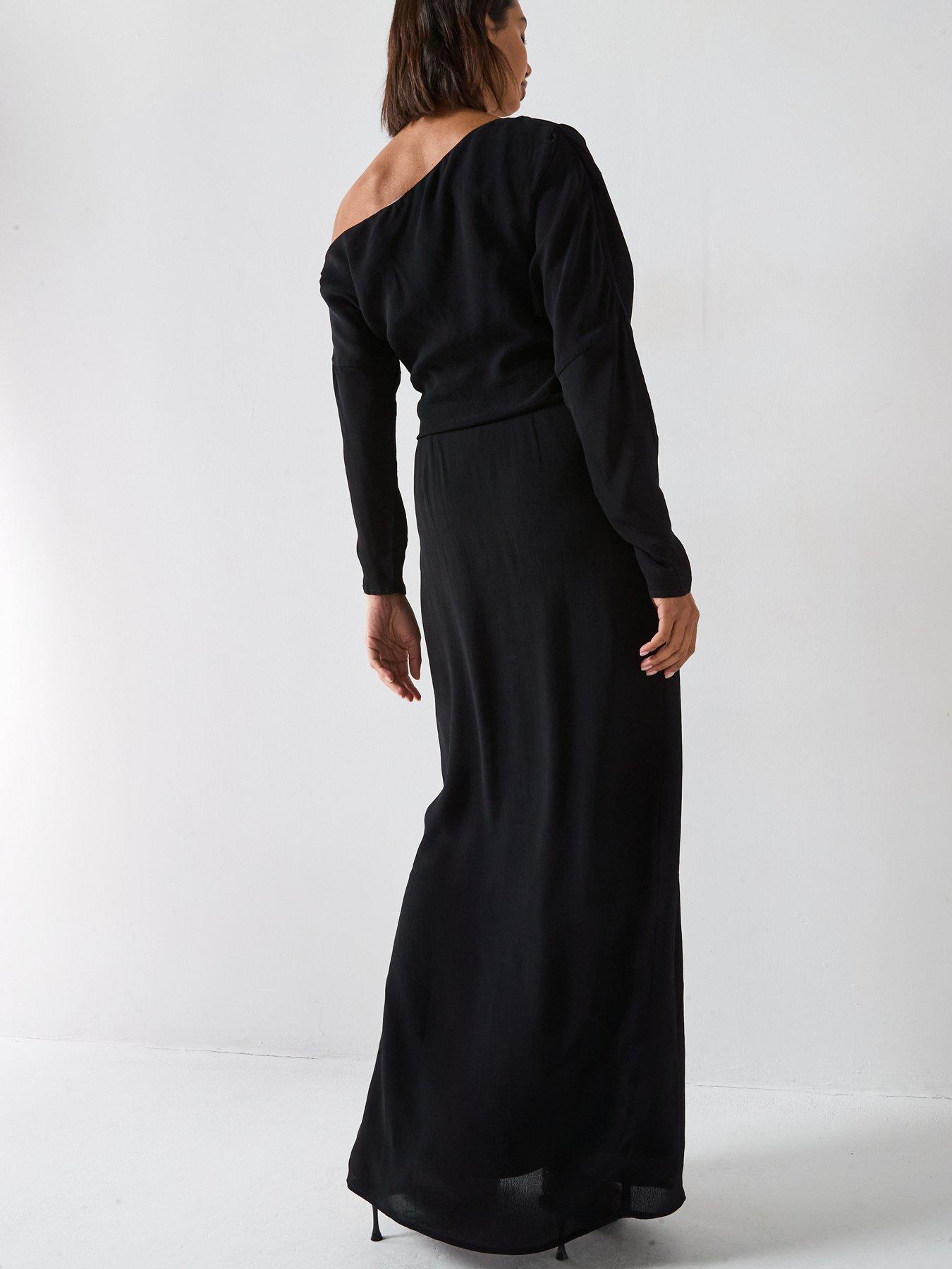 Image 5 of 6 of V by Very One Shoulder Drape Midi Dress - Black