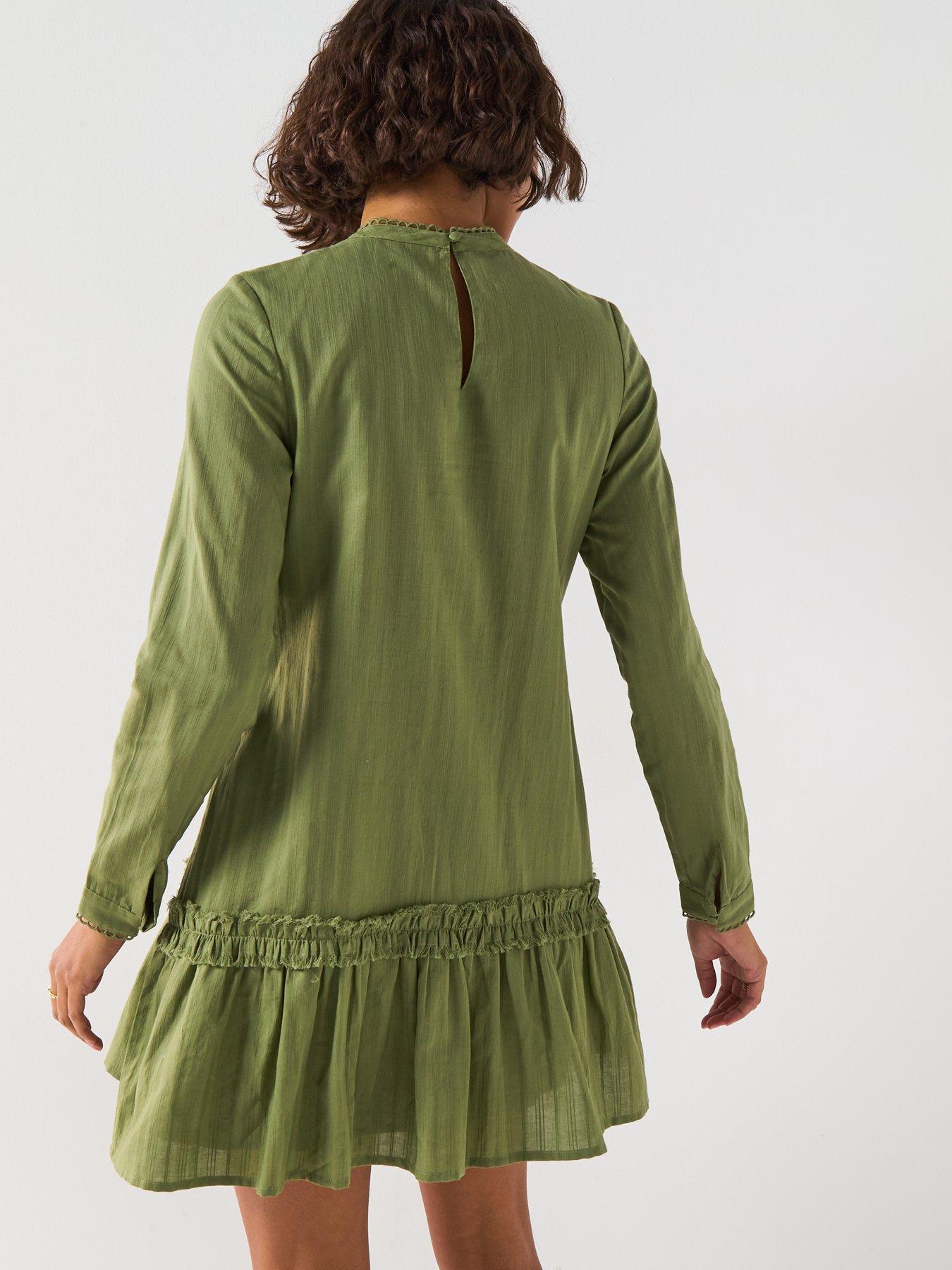v-by-very-ruffle-dropped-hem-mini-dress-greenstillFront