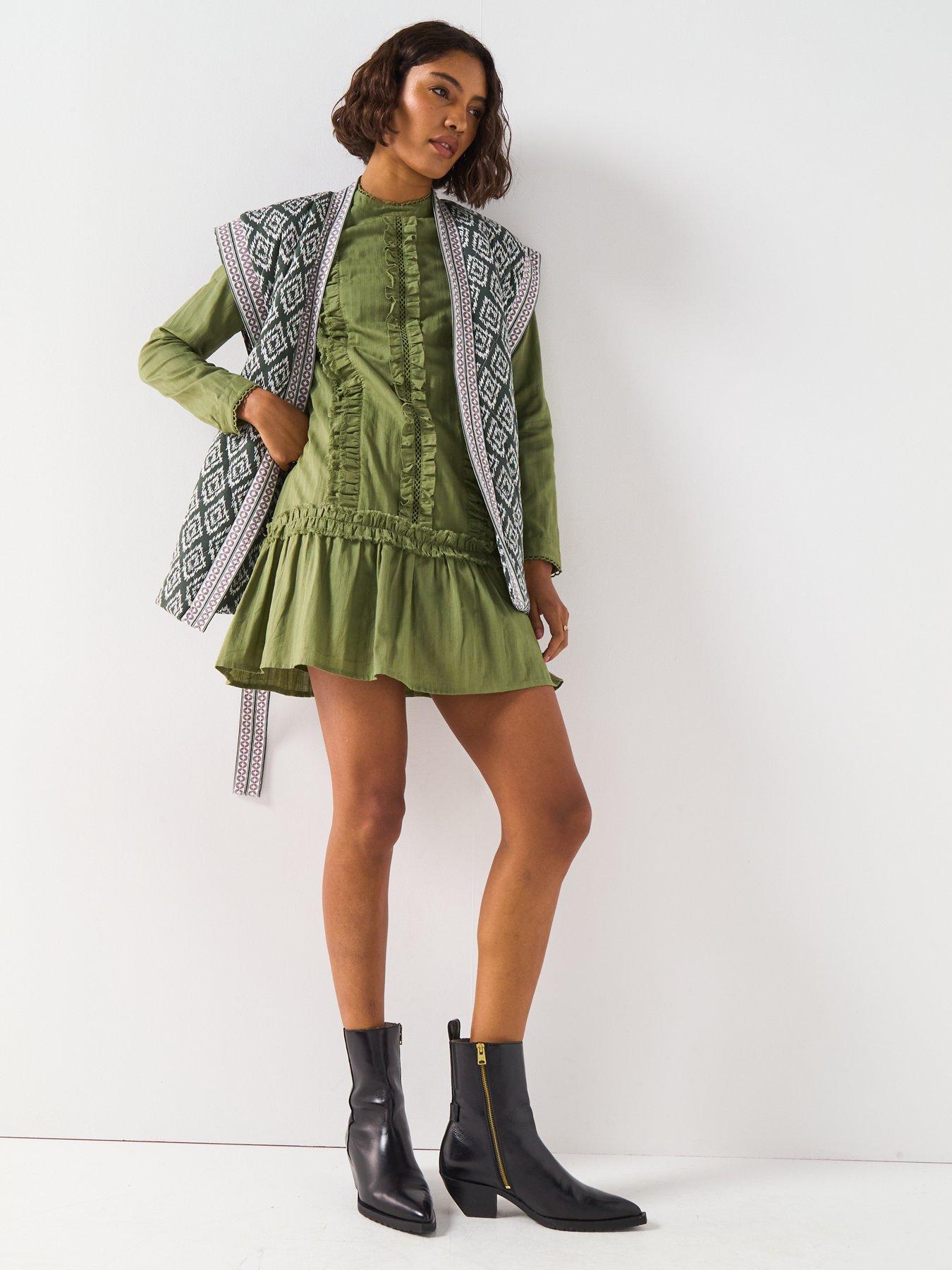 v-by-very-ruffle-dropped-hem-mini-dress-greenback