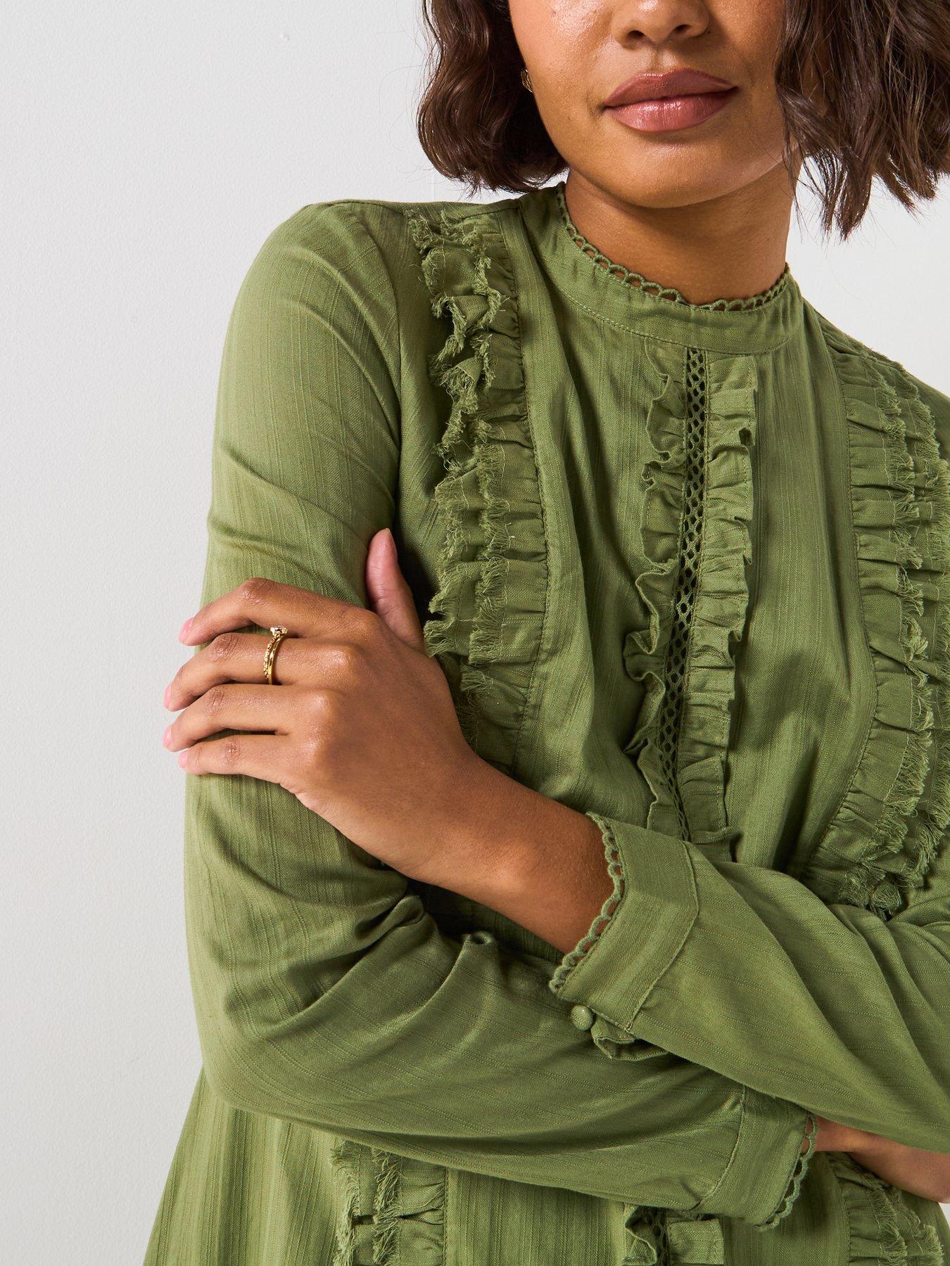 v-by-very-ruffle-dropped-hem-mini-dress-greenoutfit