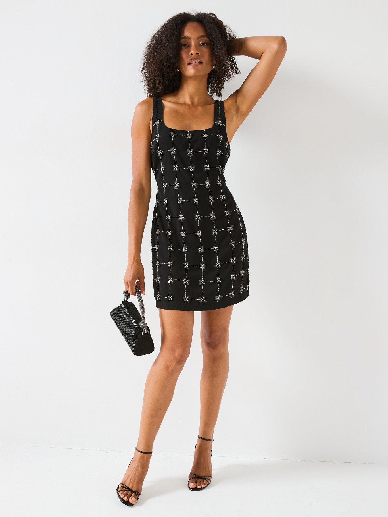 Image 3 of 6 of V by Very Embellished Mini Shift Dress - Black