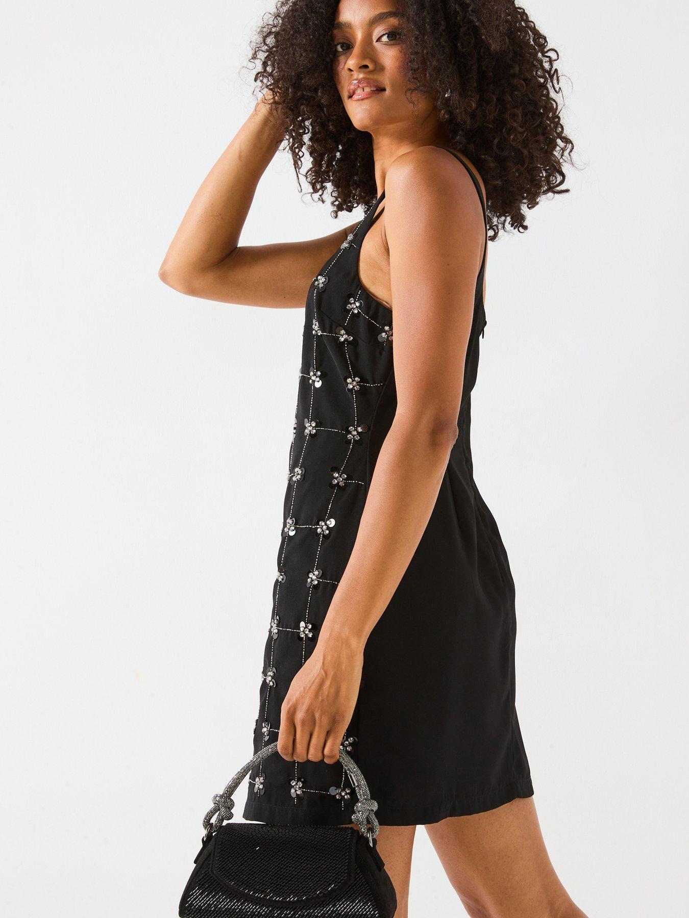 Image 5 of 6 of V by Very Embellished Mini Shift Dress - Black