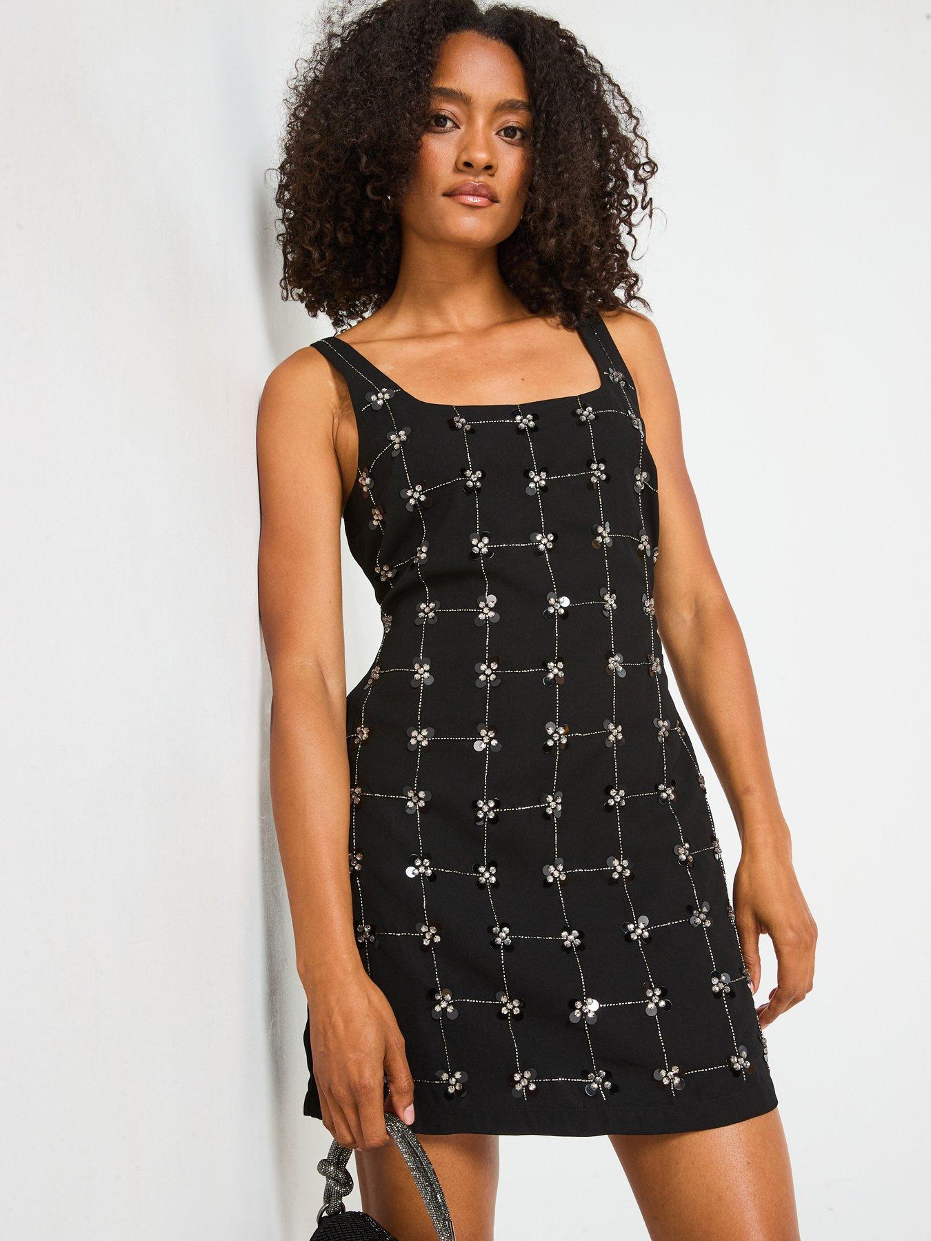 Image 6 of 6 of V by Very Embellished Mini Shift Dress - Black