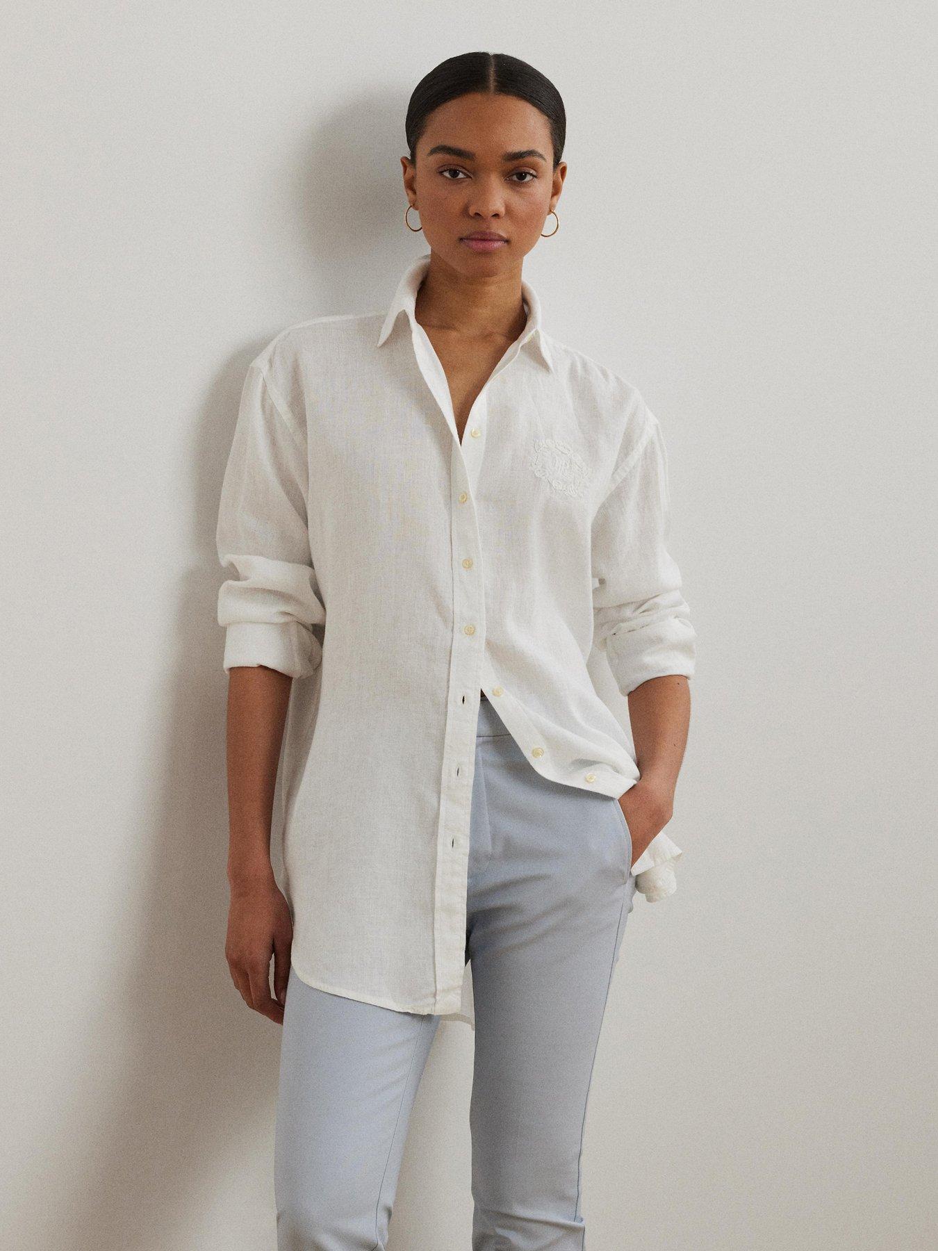 Lauren by Ralph Lauren Zavandra-Long Sleeve-Button Front Shirt - White