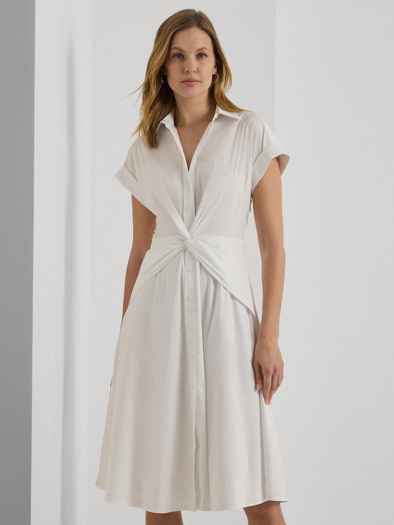 Lauren by Ralph Lauren Cian Twist Front Short Sleeve Shirt Dress - White