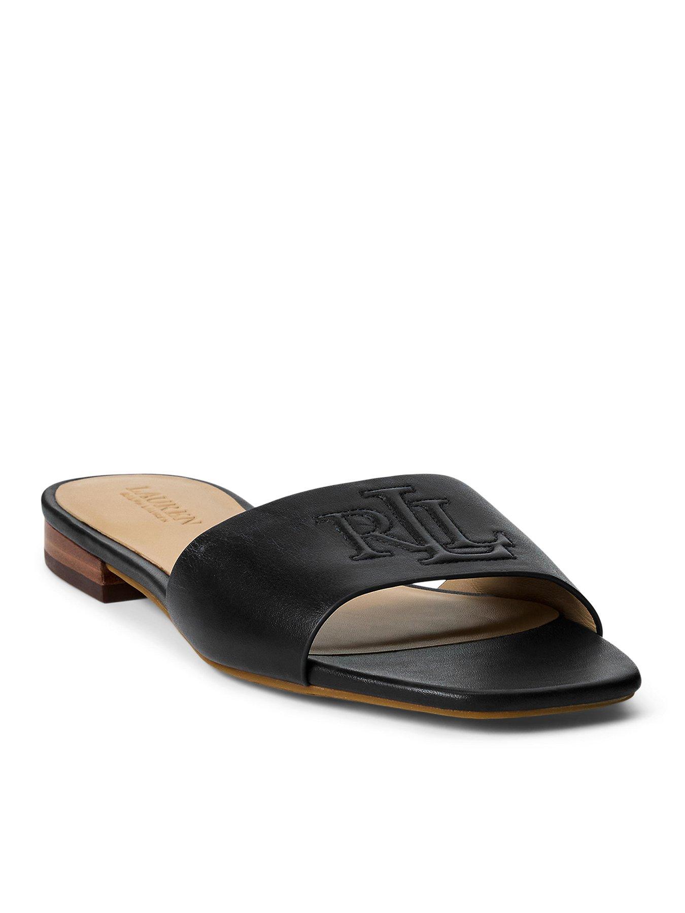 Lauren by Ralph Lauren Everley Leather Slide Sandal - Black