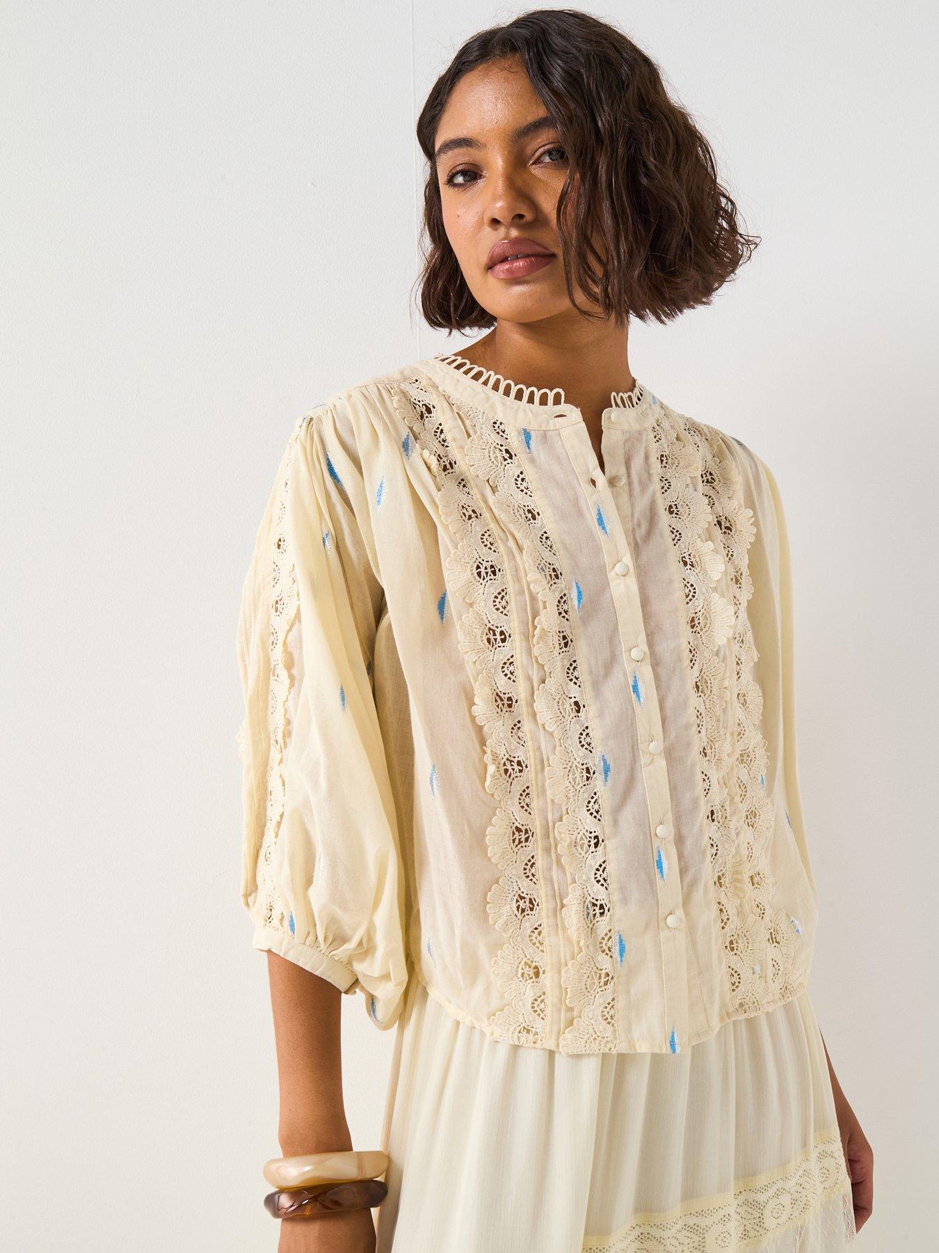 v-by-very-lace-insert-balloon-sleeve-foil-blouse-creamfront