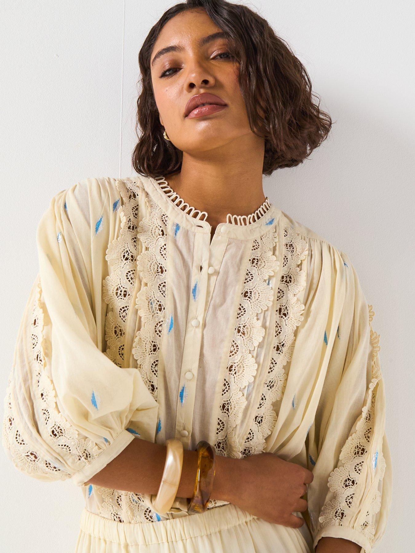 v-by-very-lace-insert-balloon-sleeve-foil-blouse-creamdetail