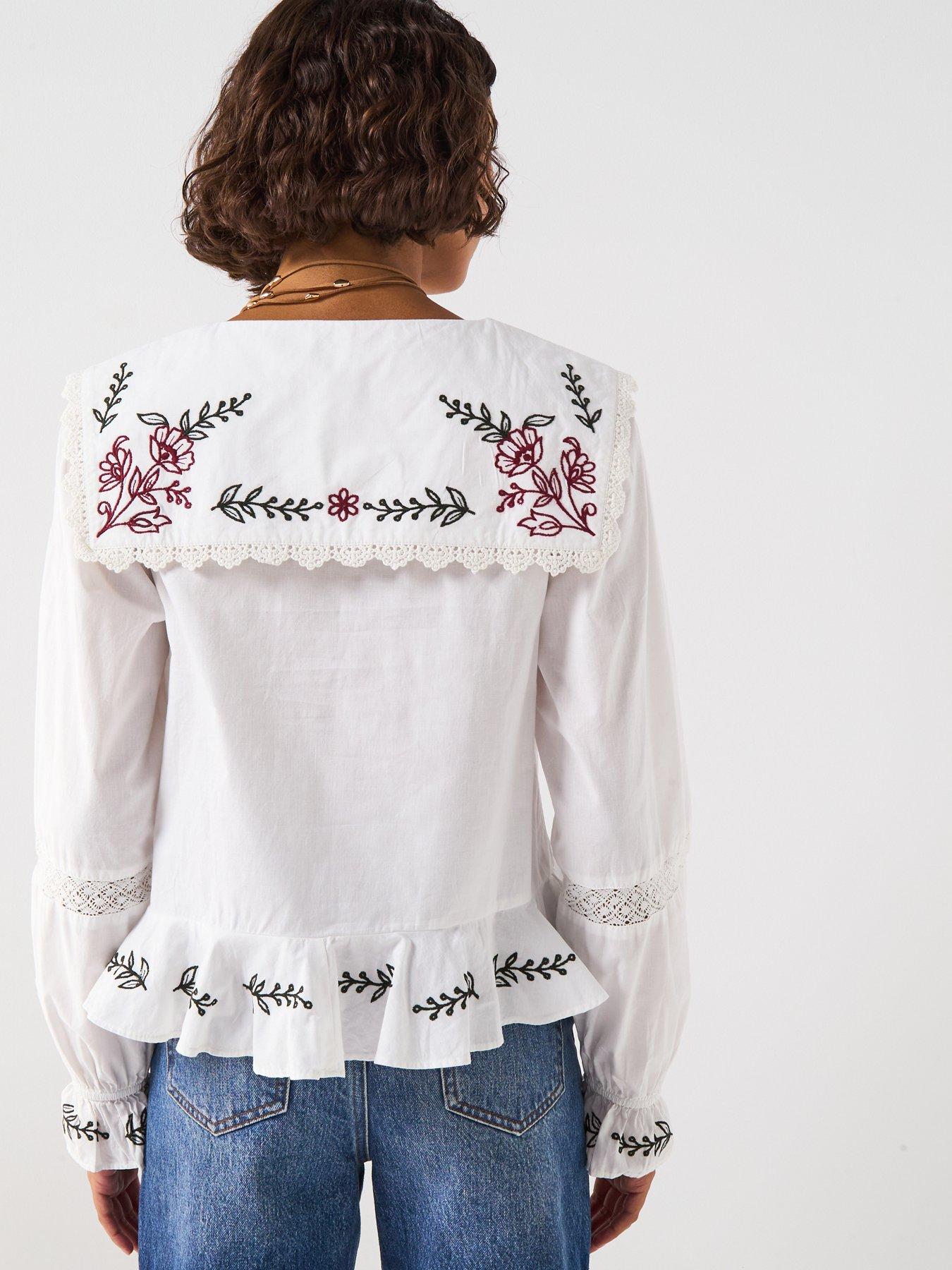 Image 2 of 6 of V by Very V Collar Tie Front Blouse - White