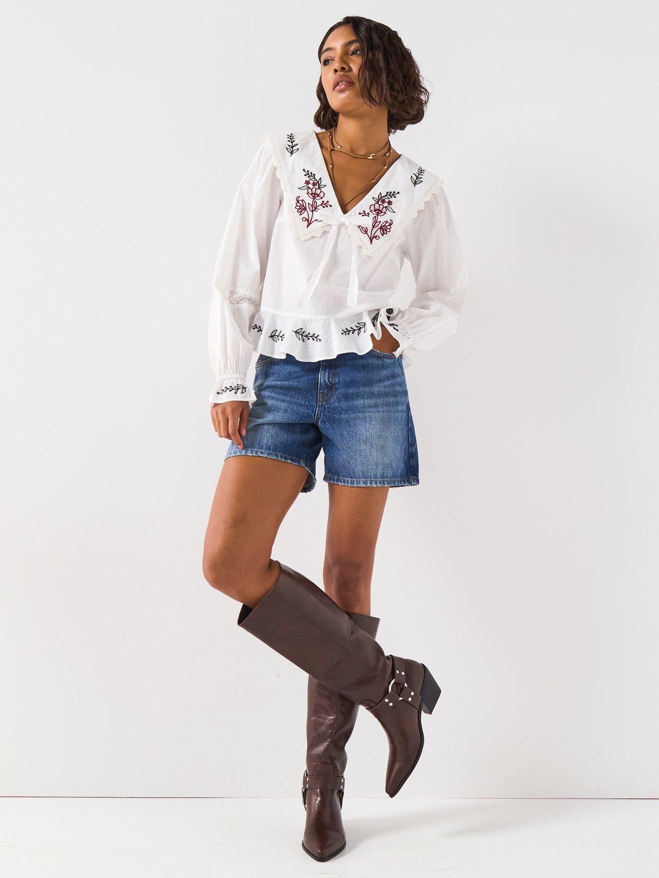 Image 3 of 6 of V by Very V Collar Tie Front Blouse - White