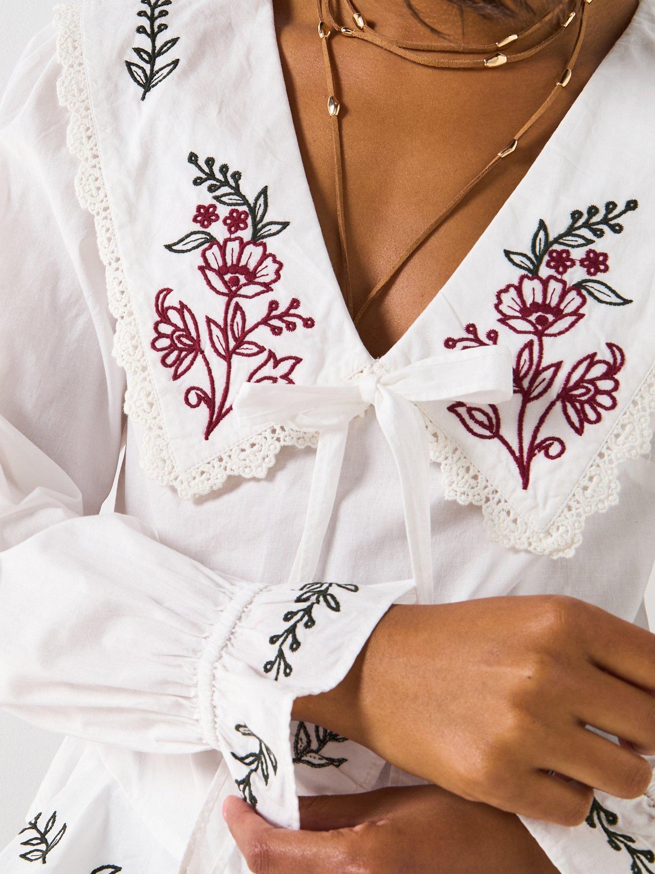 Image 4 of 6 of V by Very V Collar Tie Front Blouse - White