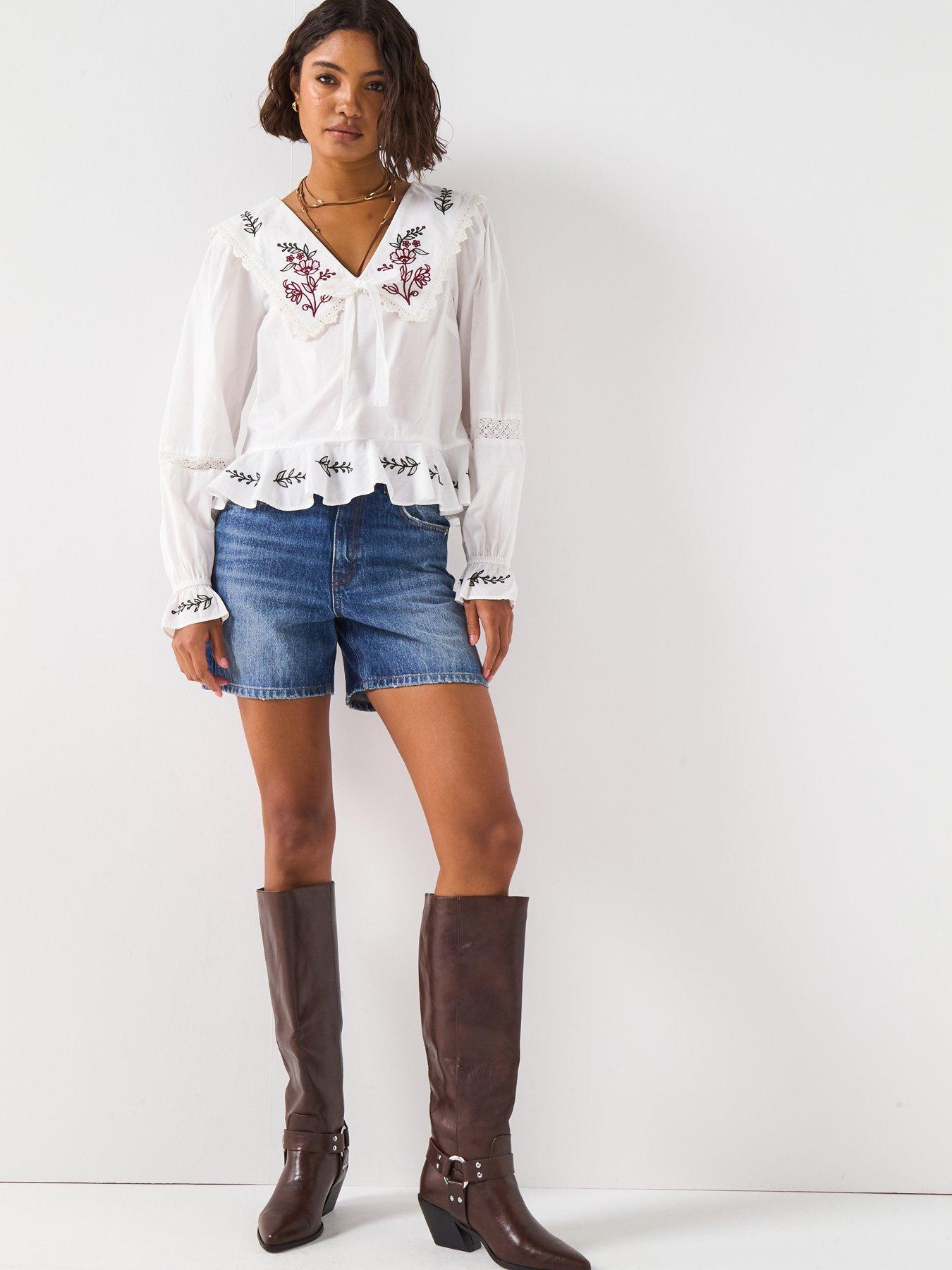 Image 6 of 6 of V by Very V Collar Tie Front Blouse - White