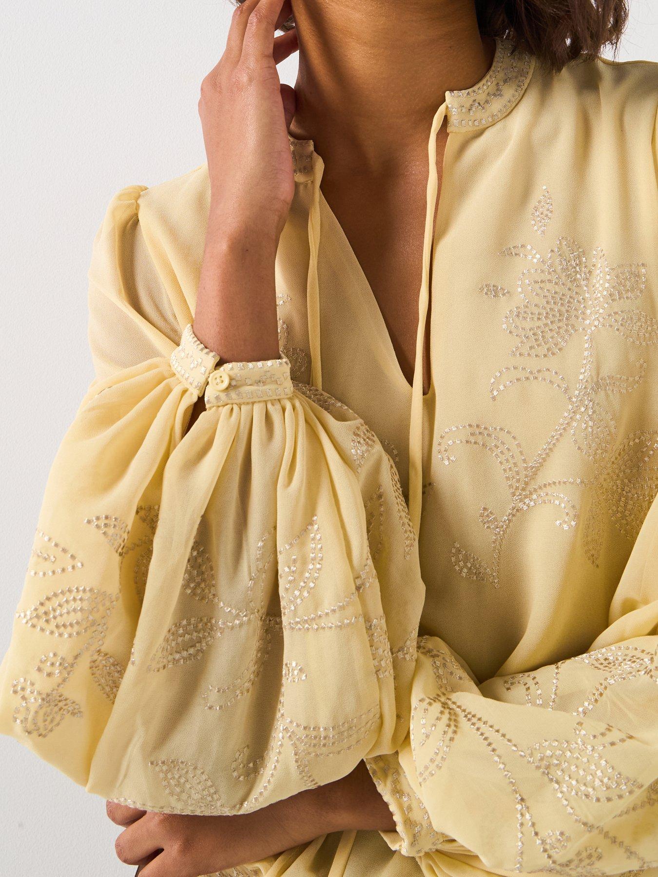 v-by-very-embroidered-tie-neck-blouse-yellowoutfit