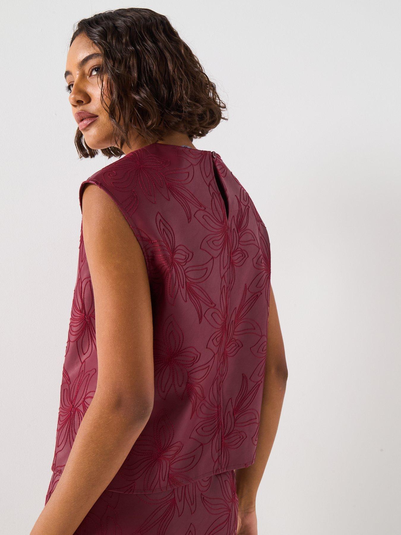 v-by-very-embroidered-pu-blouse-burgundystillFront