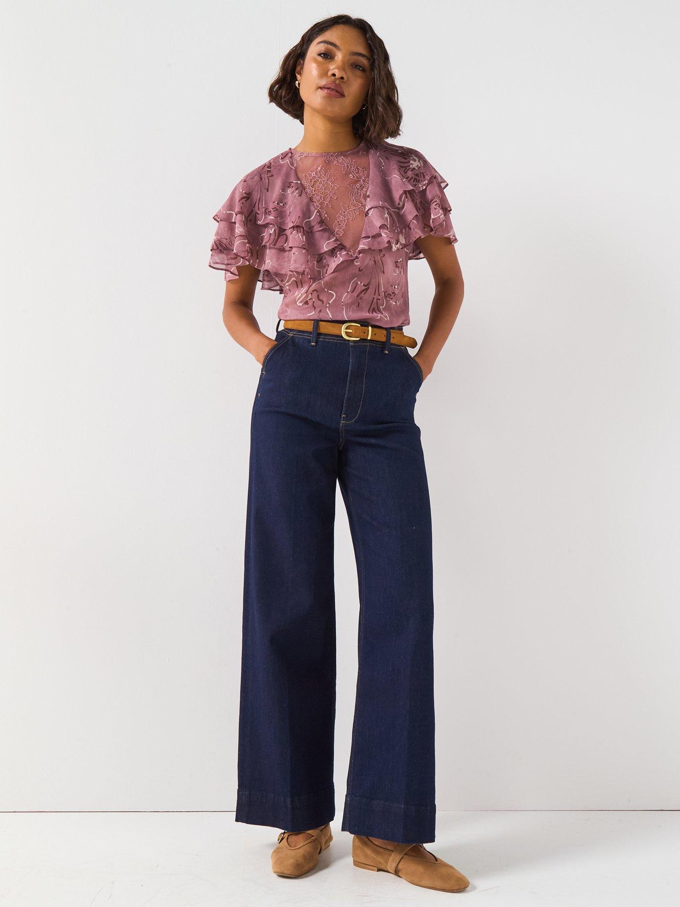 Image 3 of 5 of V by Very Lace Insert Cape Frill Blouse&nbsp;- Pink