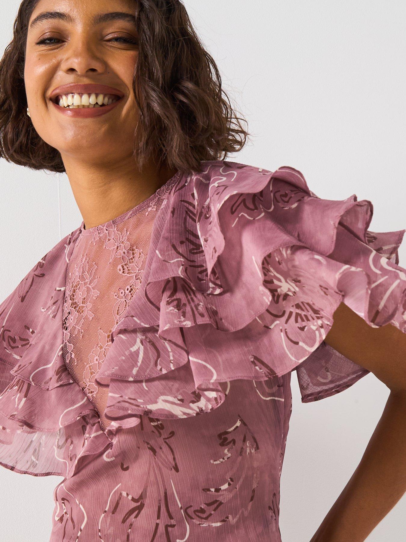 Image 5 of 5 of V by Very Lace Insert Cape Frill Blouse&nbsp;- Pink