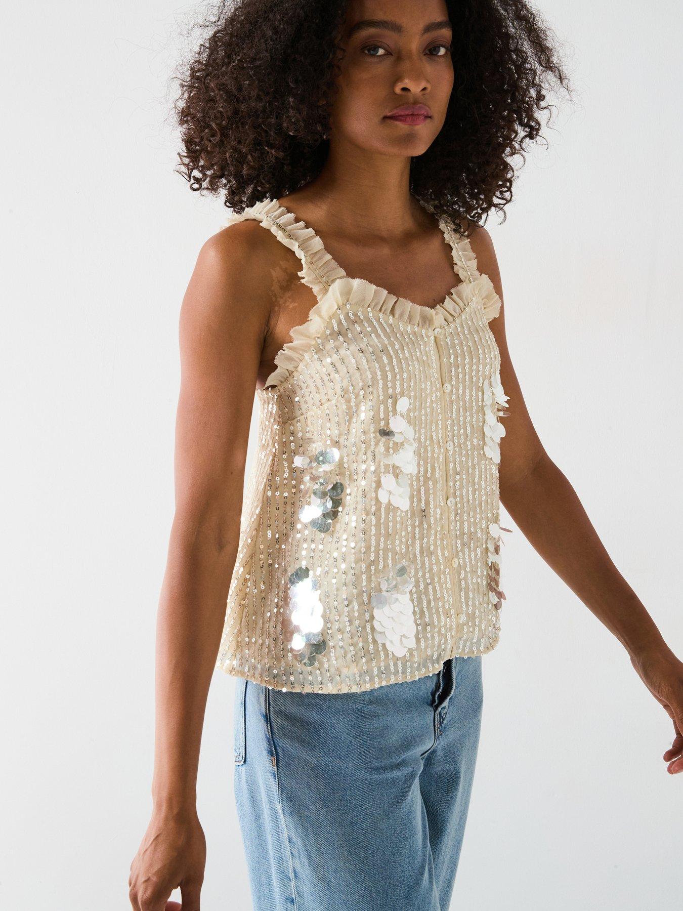 V by Very Embellished Button Through Cami - Nude