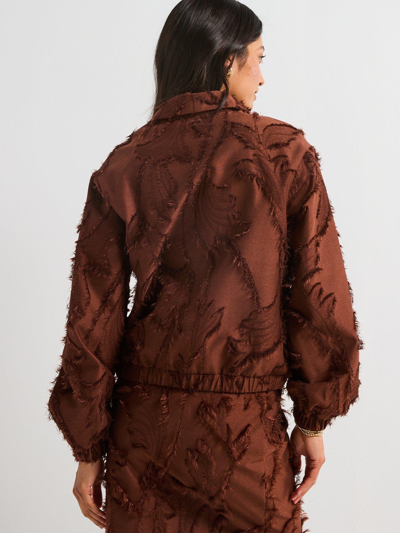 Image 2 of 5 of V by Very Flocked Zip Through Jacket - Brown