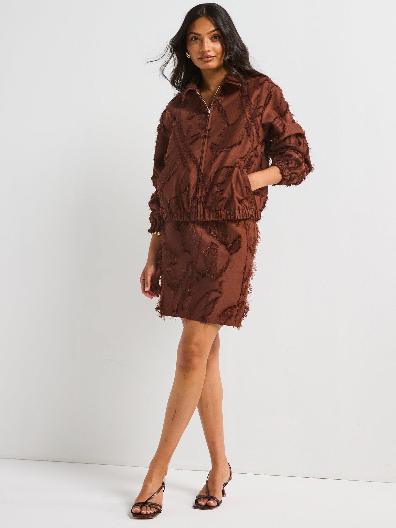 Image 3 of 5 of V by Very Flocked Zip Through Jacket - Brown