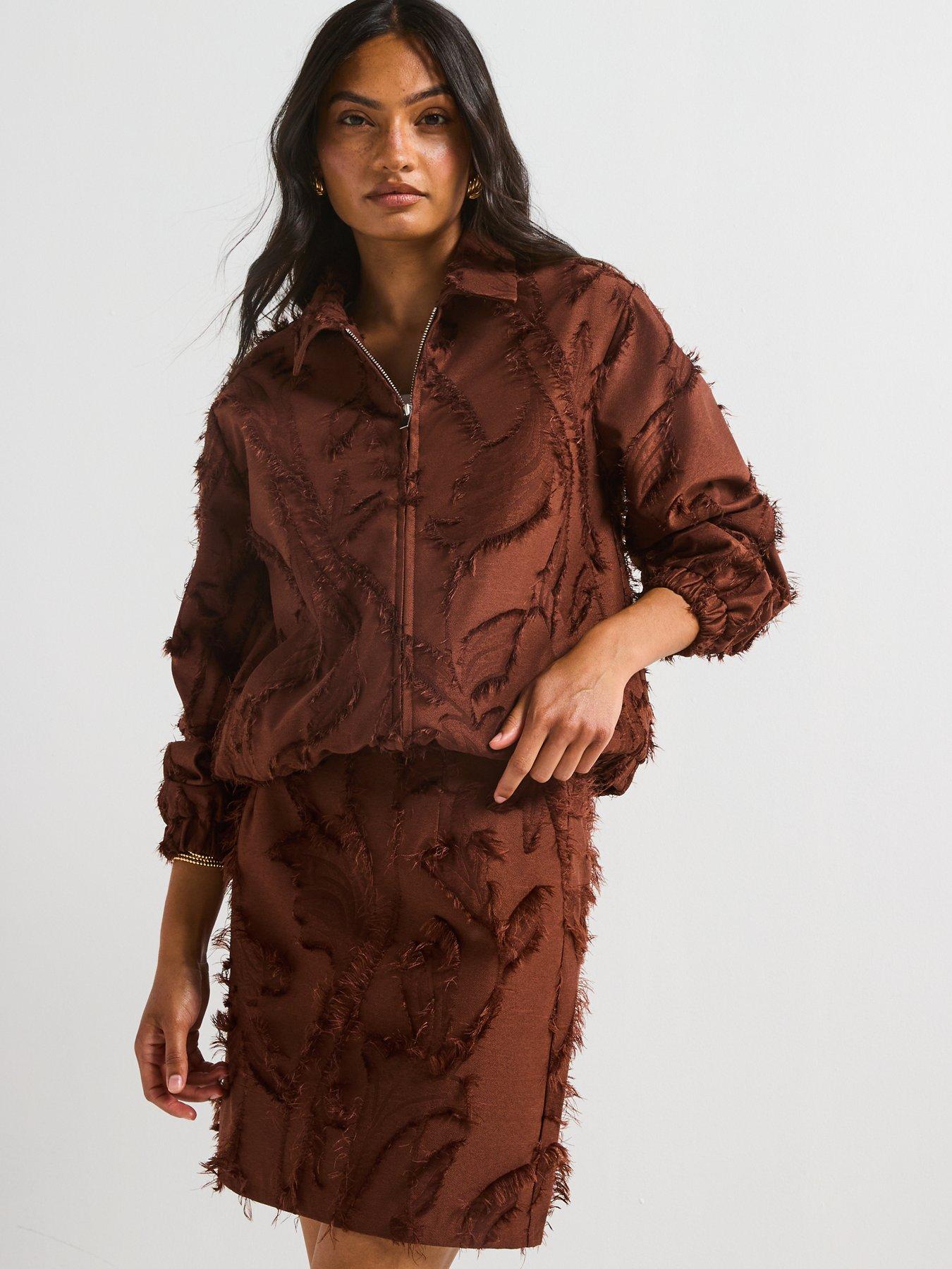 Image 5 of 5 of V by Very Flocked Zip Through Jacket - Brown