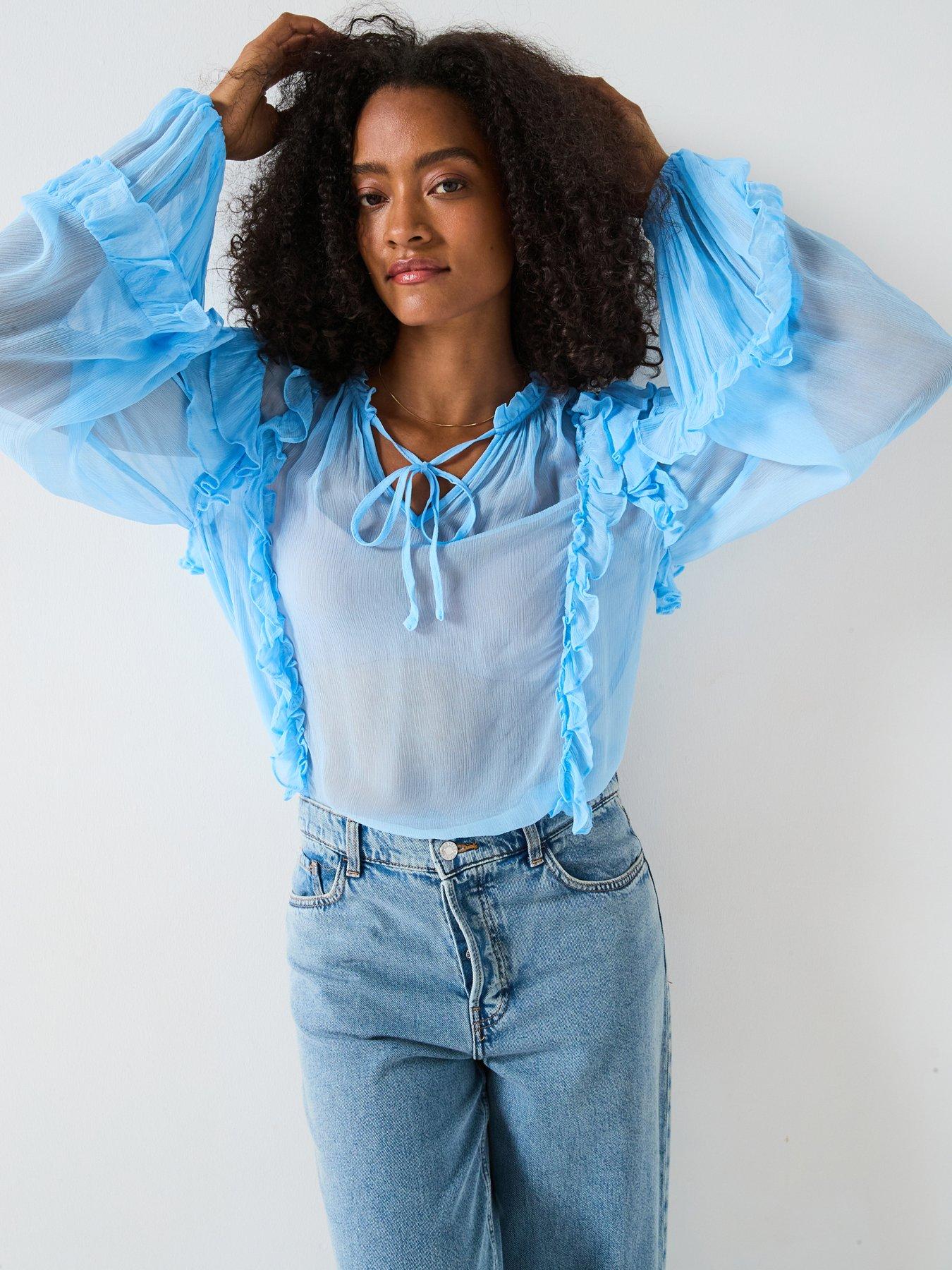 v-by-very-seersucker-ruffle-blouse-bluefront