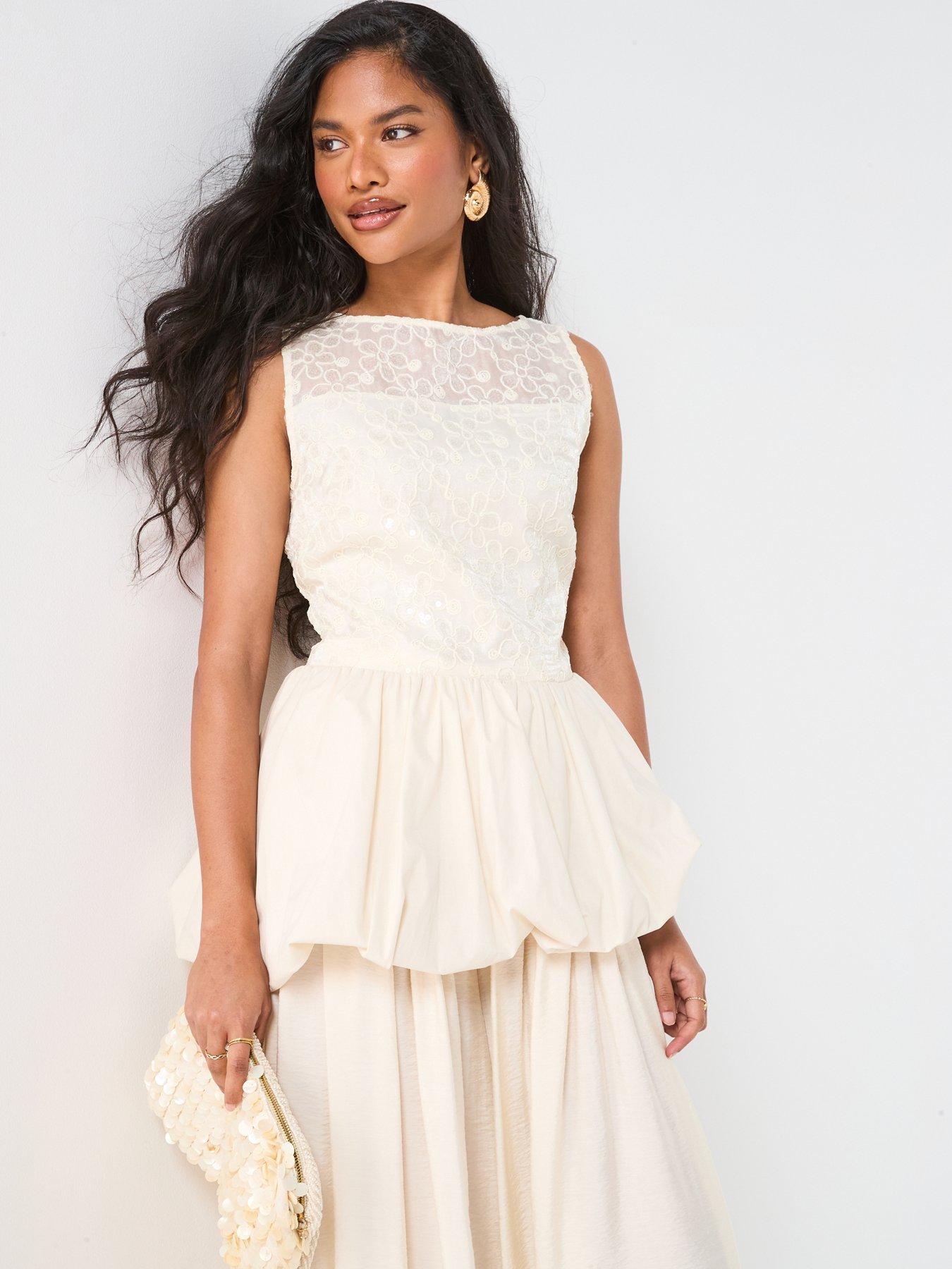 V by Very Flower Puffball Blouse - White