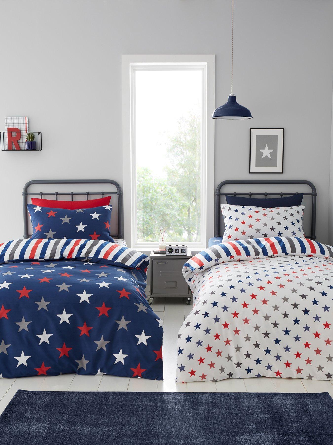 Image 1 of 7 of Catherine Lansfield Stripes and Stars Duvet Cover Set Twin Pack