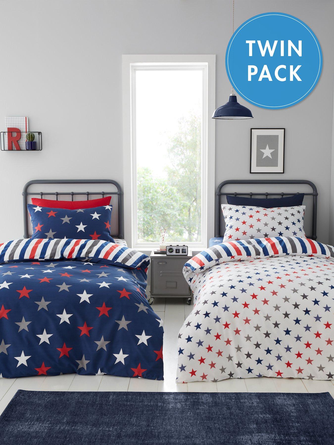 Image 3 of 7 of Catherine Lansfield Stripes and Stars Duvet Cover Set Twin Pack