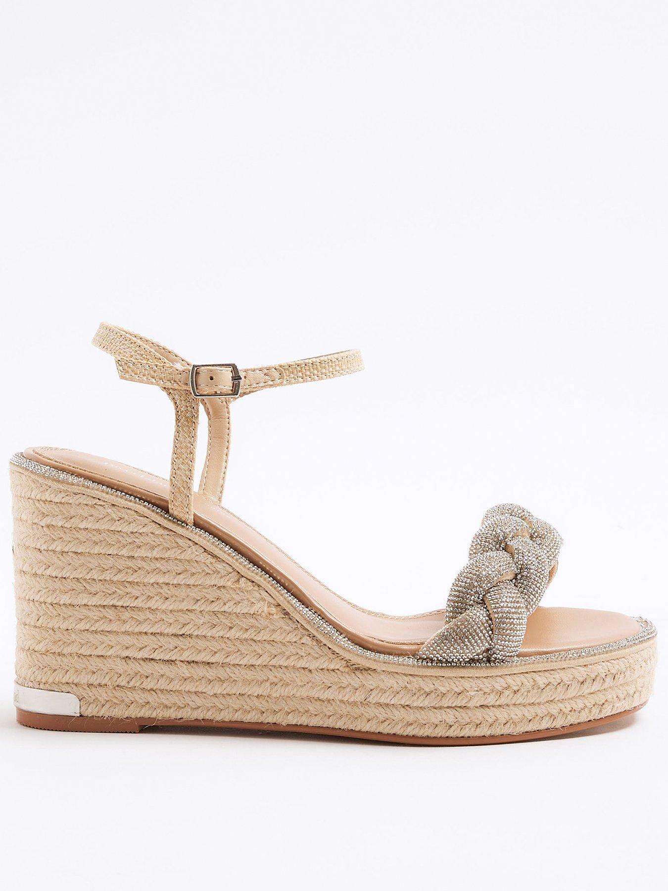Image 1 of 6 of River Island Open Toe Wedge Sandals - Silver