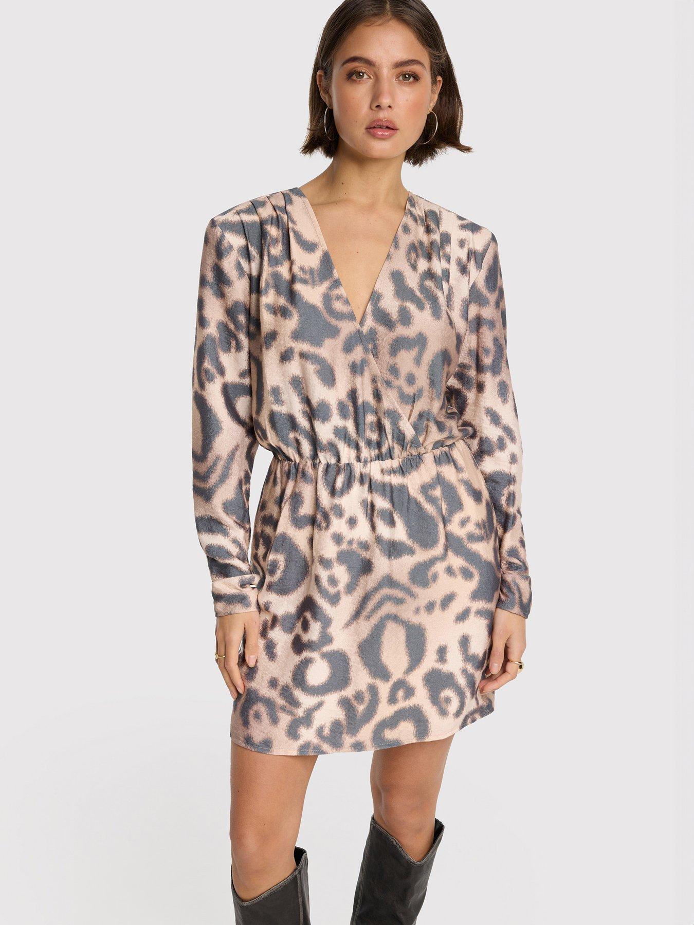 Alix the Label Jaguar Fake Wrap Dress - Brown