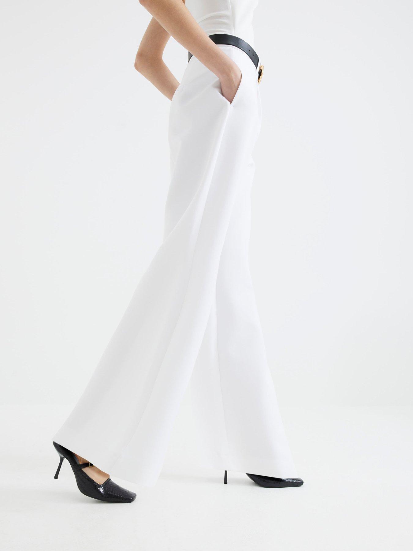 Image 2 of 5 of River Island Belted Wide Leg Trouser - White