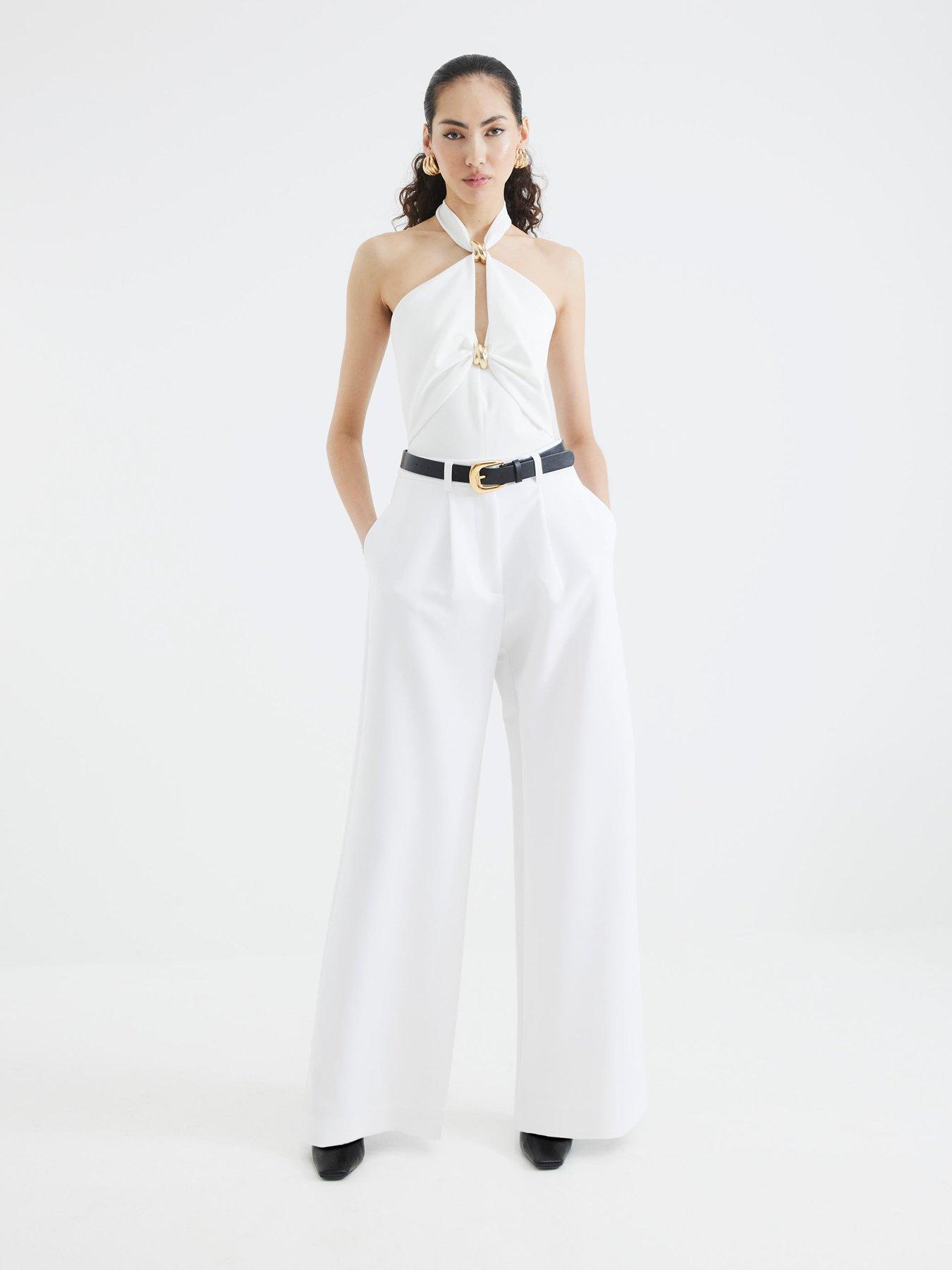Image 3 of 5 of River Island Belted Wide Leg Trouser - White