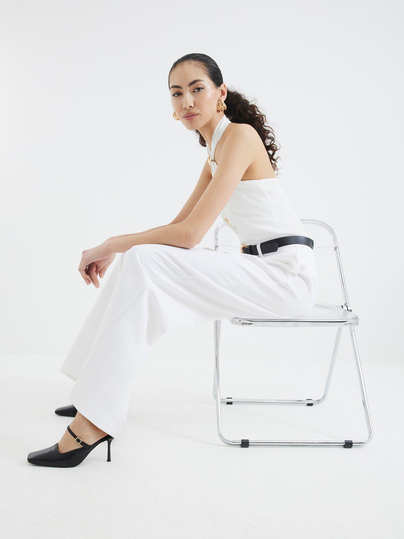 Image 4 of 5 of River Island Belted Wide Leg Trouser - White
