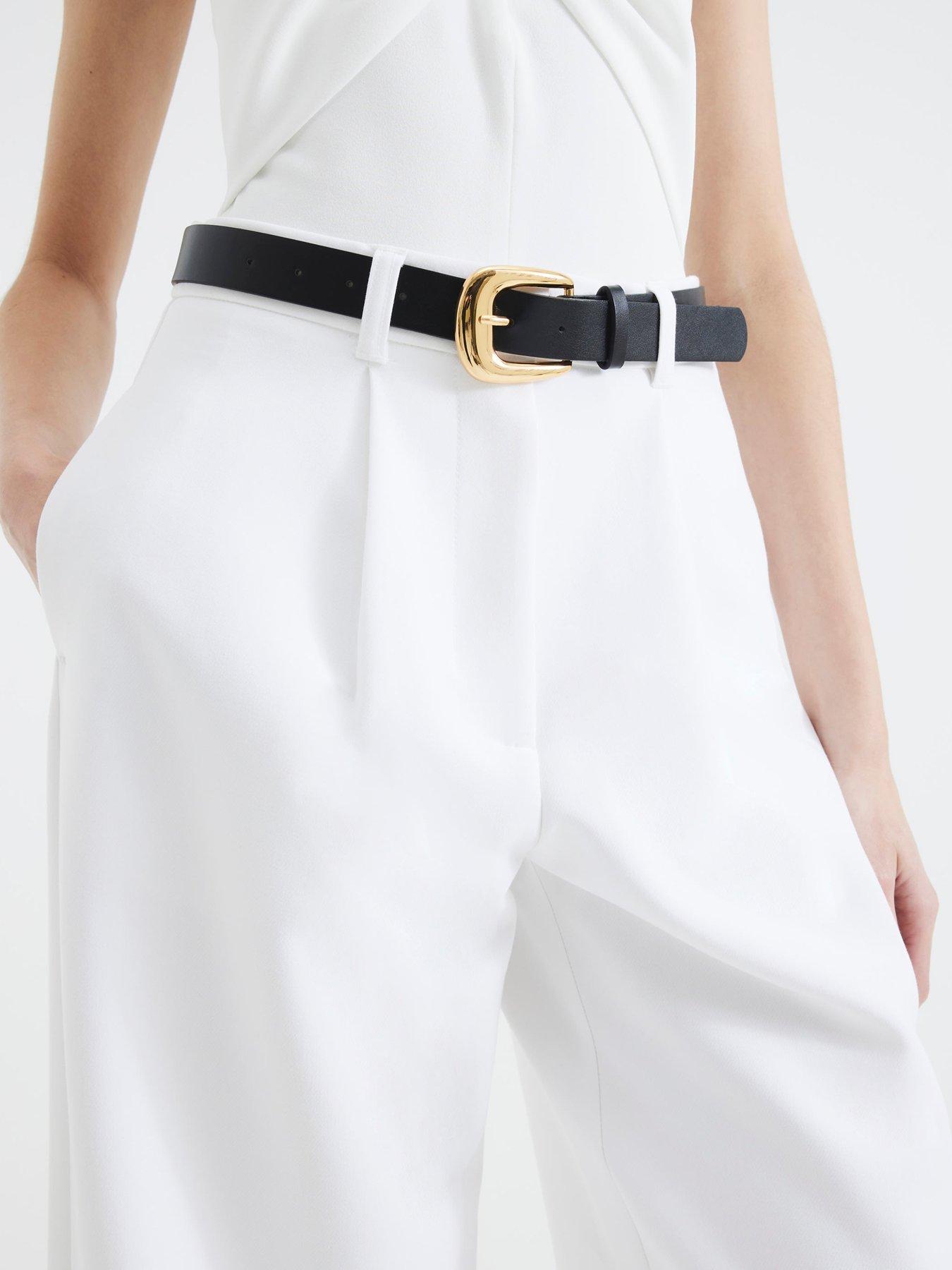 Image 5 of 5 of River Island Belted Wide Leg Trouser - White