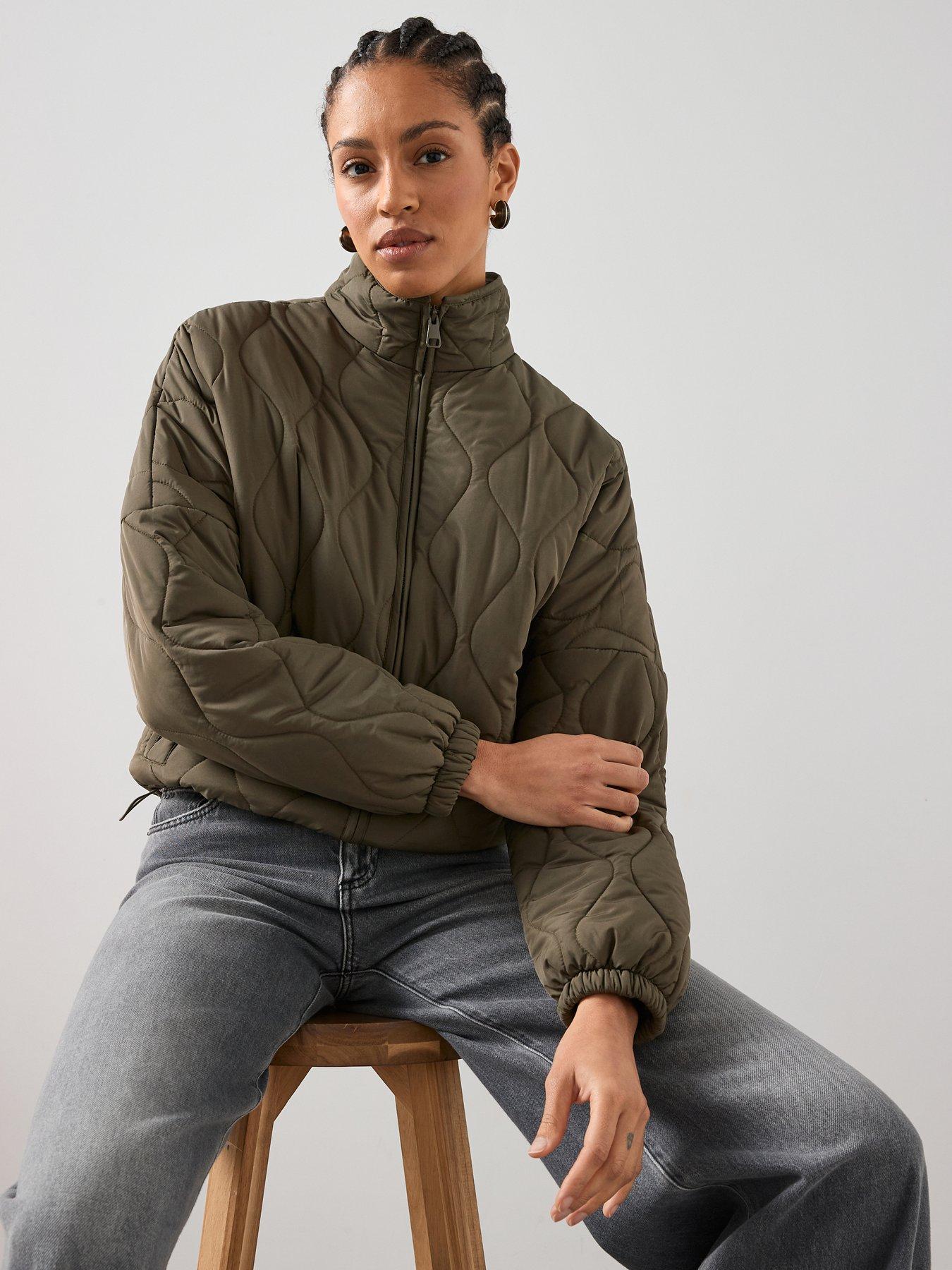 V by Very Funnel Neck Quilted Bomber - Khaki