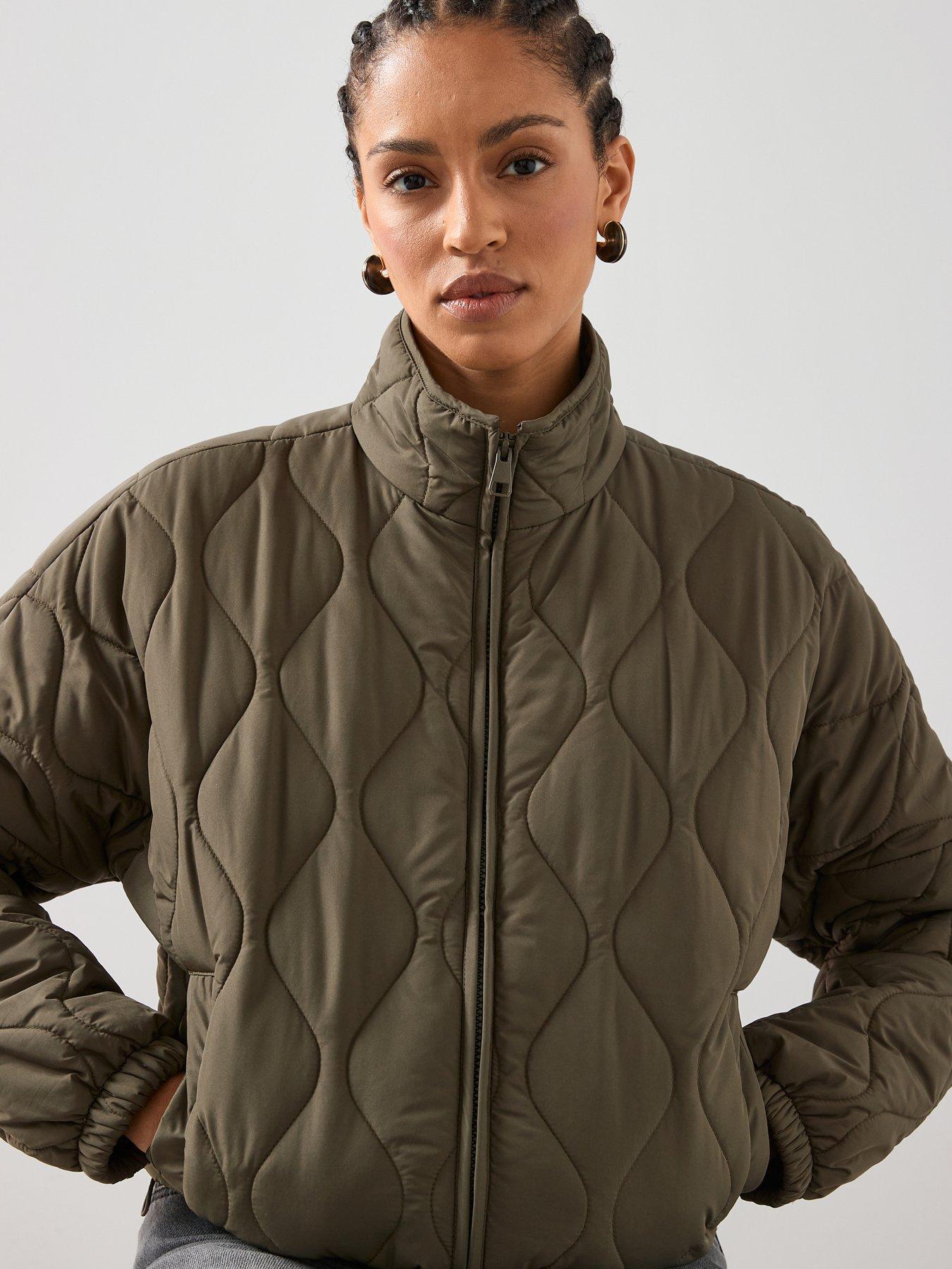 Image 4 of 7 of V by Very Funnel Neck Quilted Bomber - Khaki