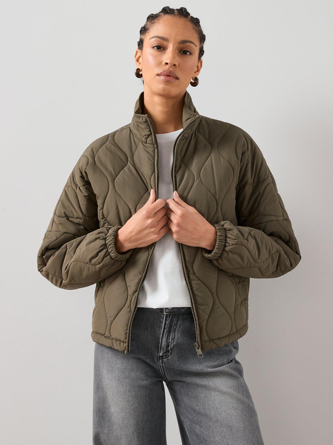 Image 5 of 7 of V by Very Funnel Neck Quilted Bomber - Khaki