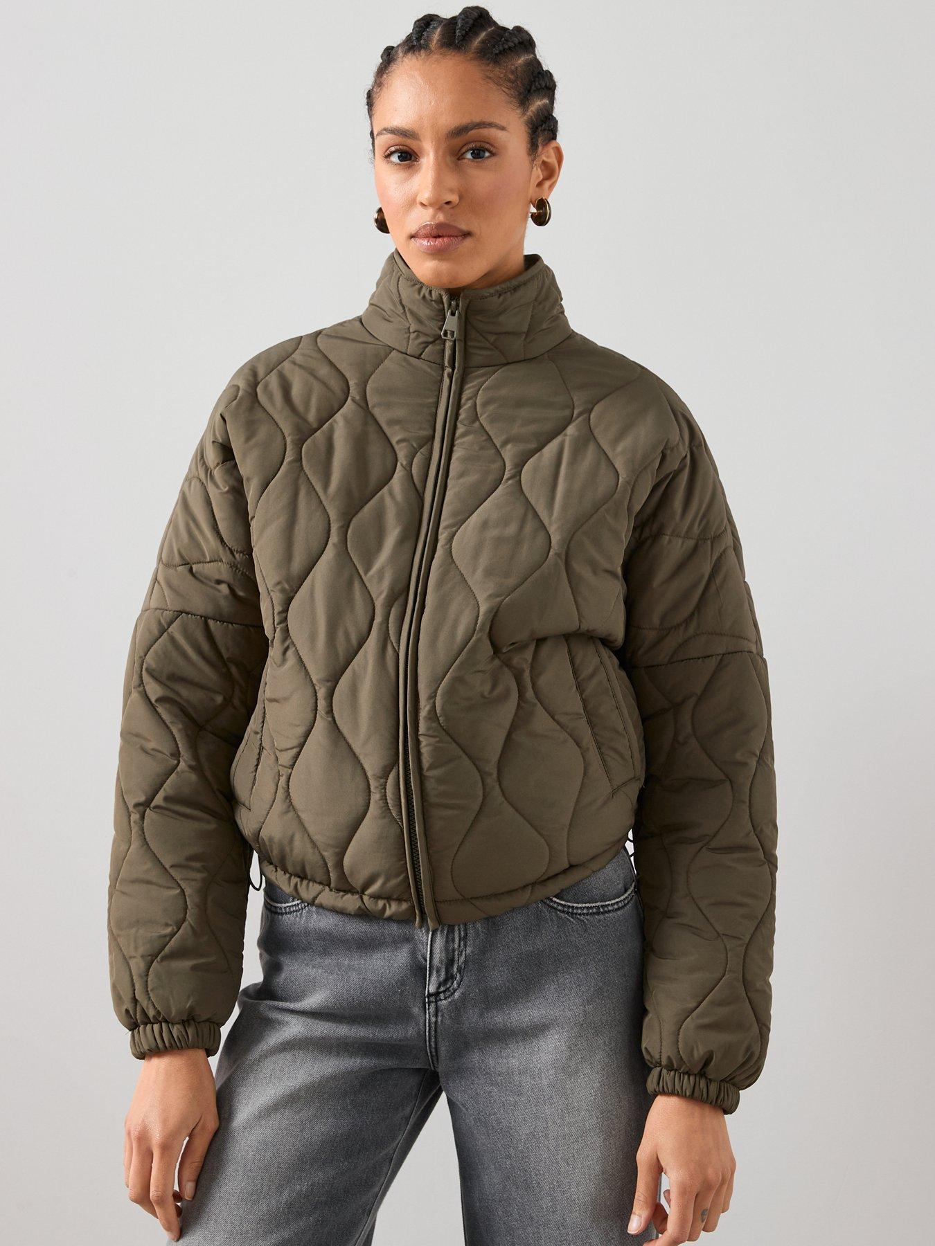 Image 6 of 7 of V by Very Funnel Neck Quilted Bomber - Khaki