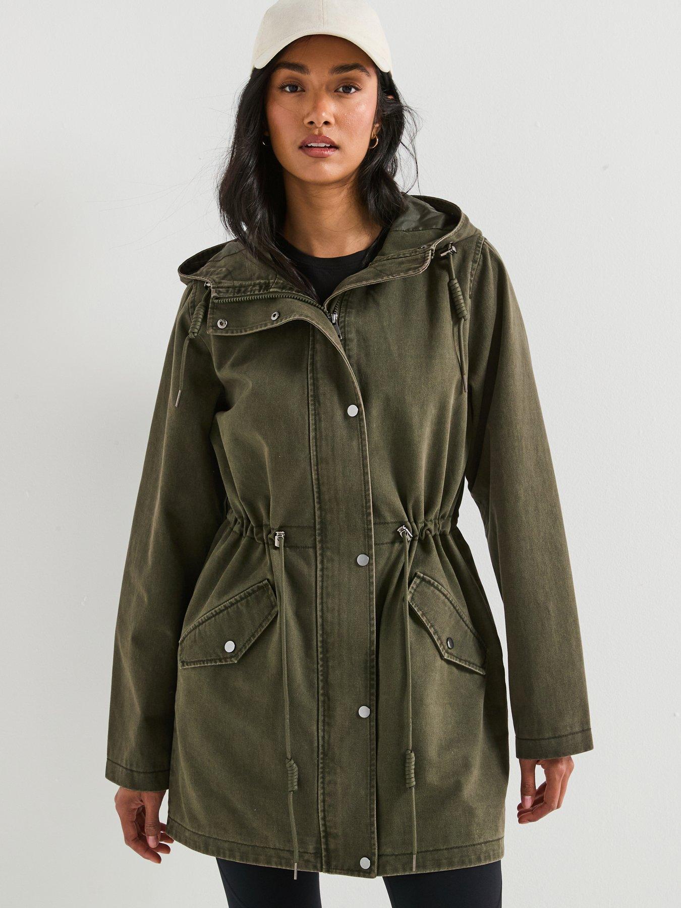 V by Very Washed Cotton Hooded Coat - Khaki